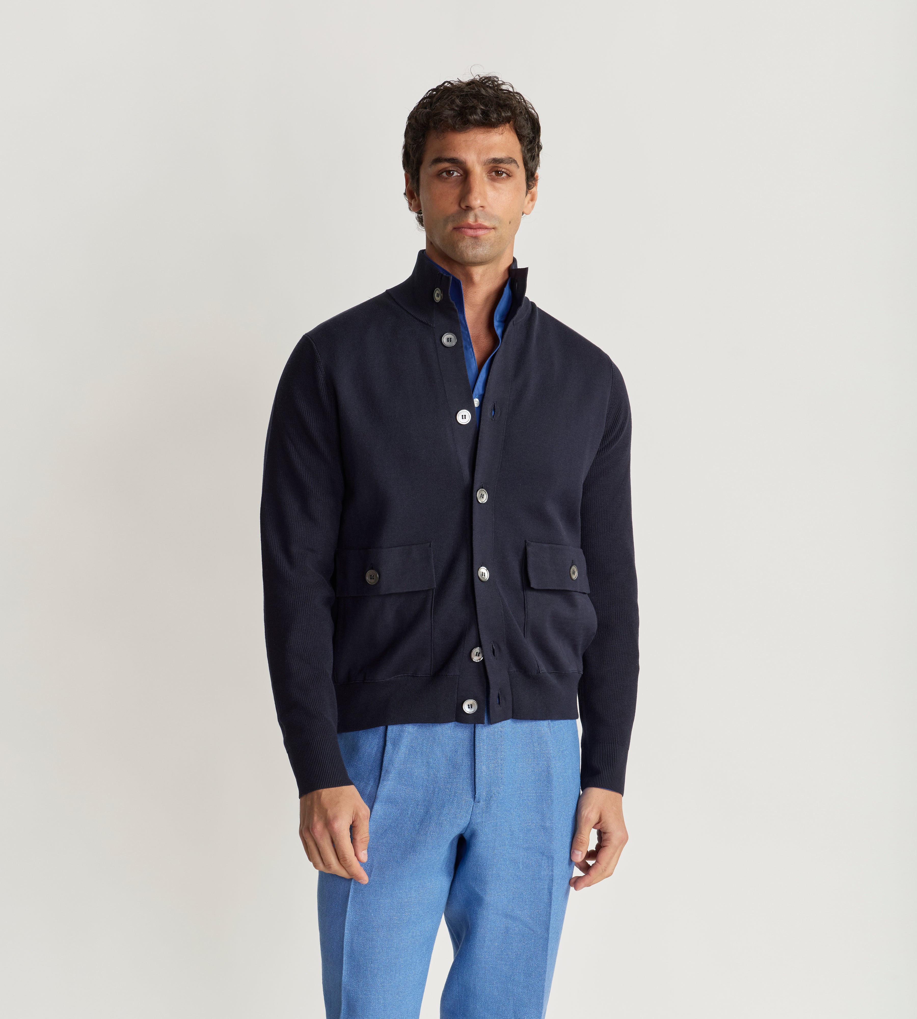 Blouson à col officier en laine
