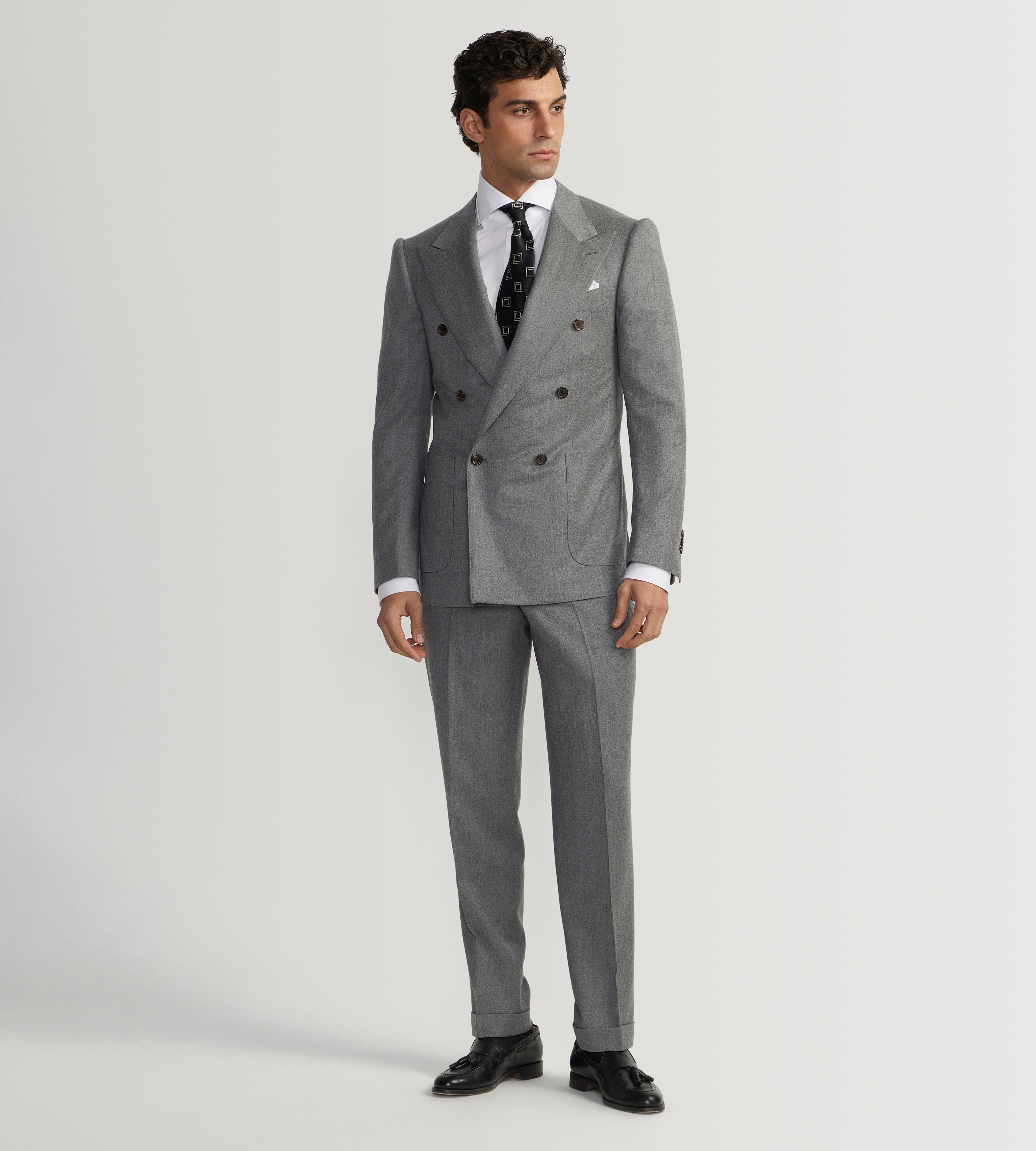 Costume croisé bas 6x1 gris clair en flanelle