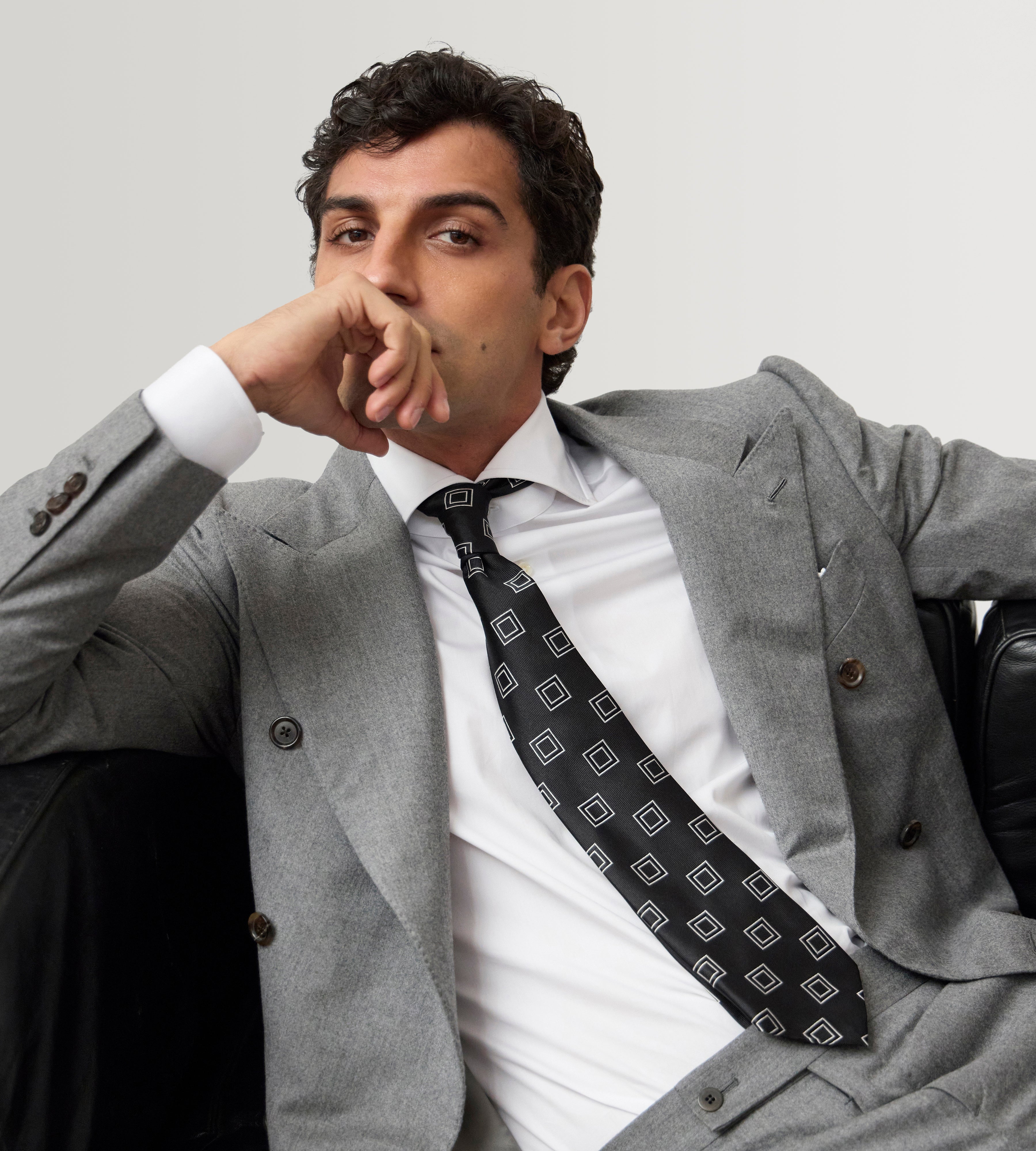 Costume croisé bas 6x1 gris clair en flanelle