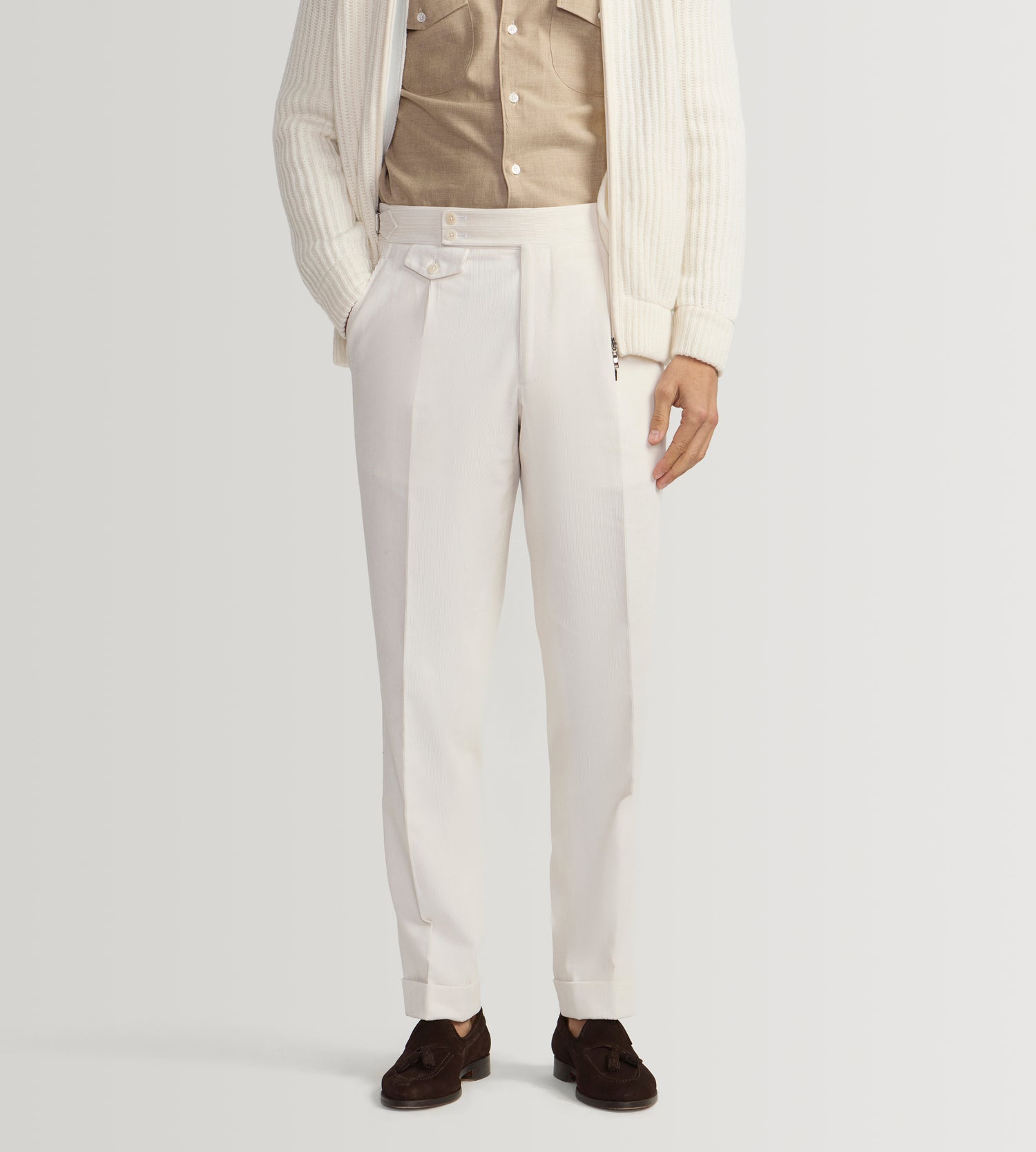 Pantalon en velours côtelé crème