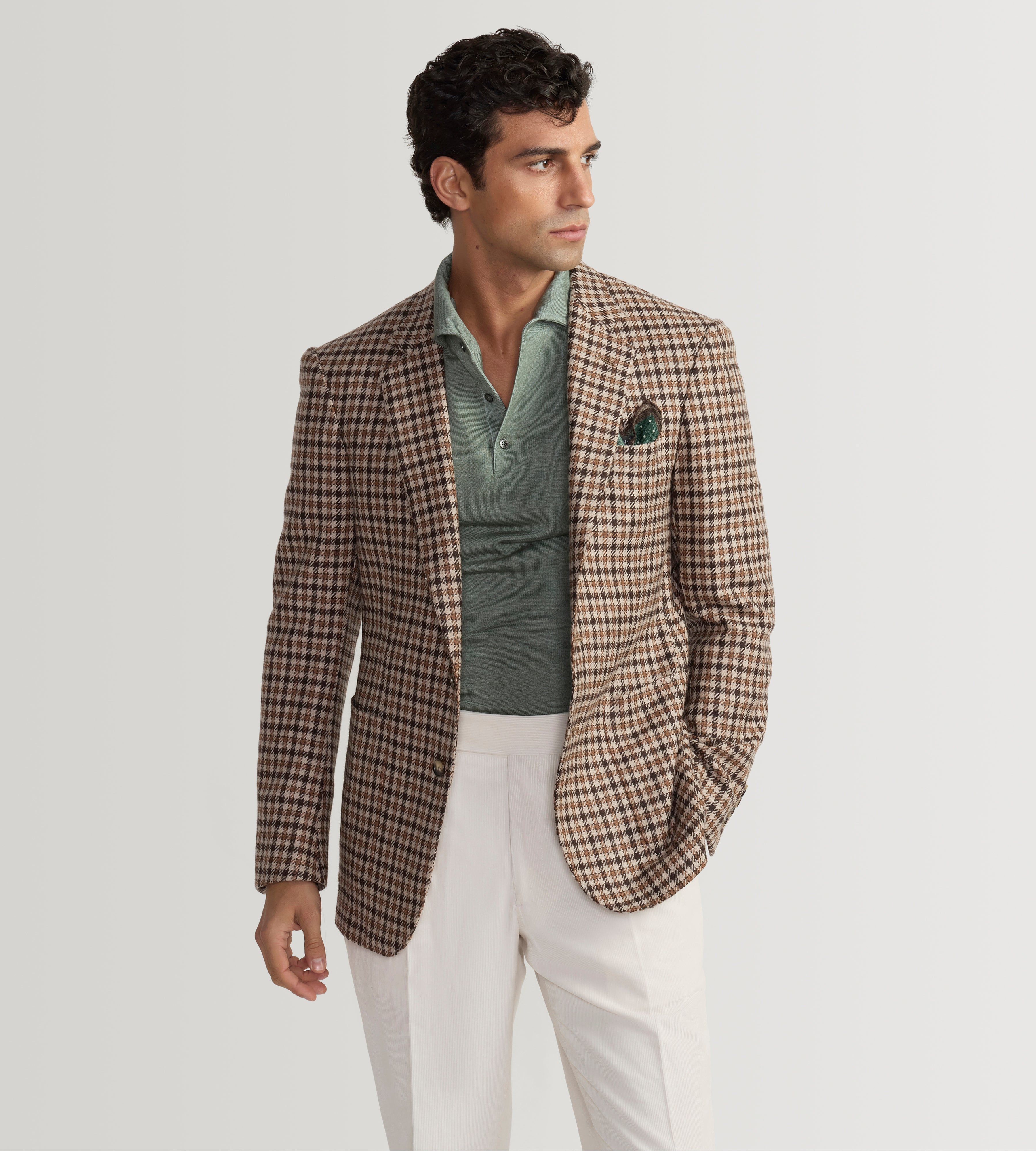 Veste en laine à motif pied-de-poule beige et marron