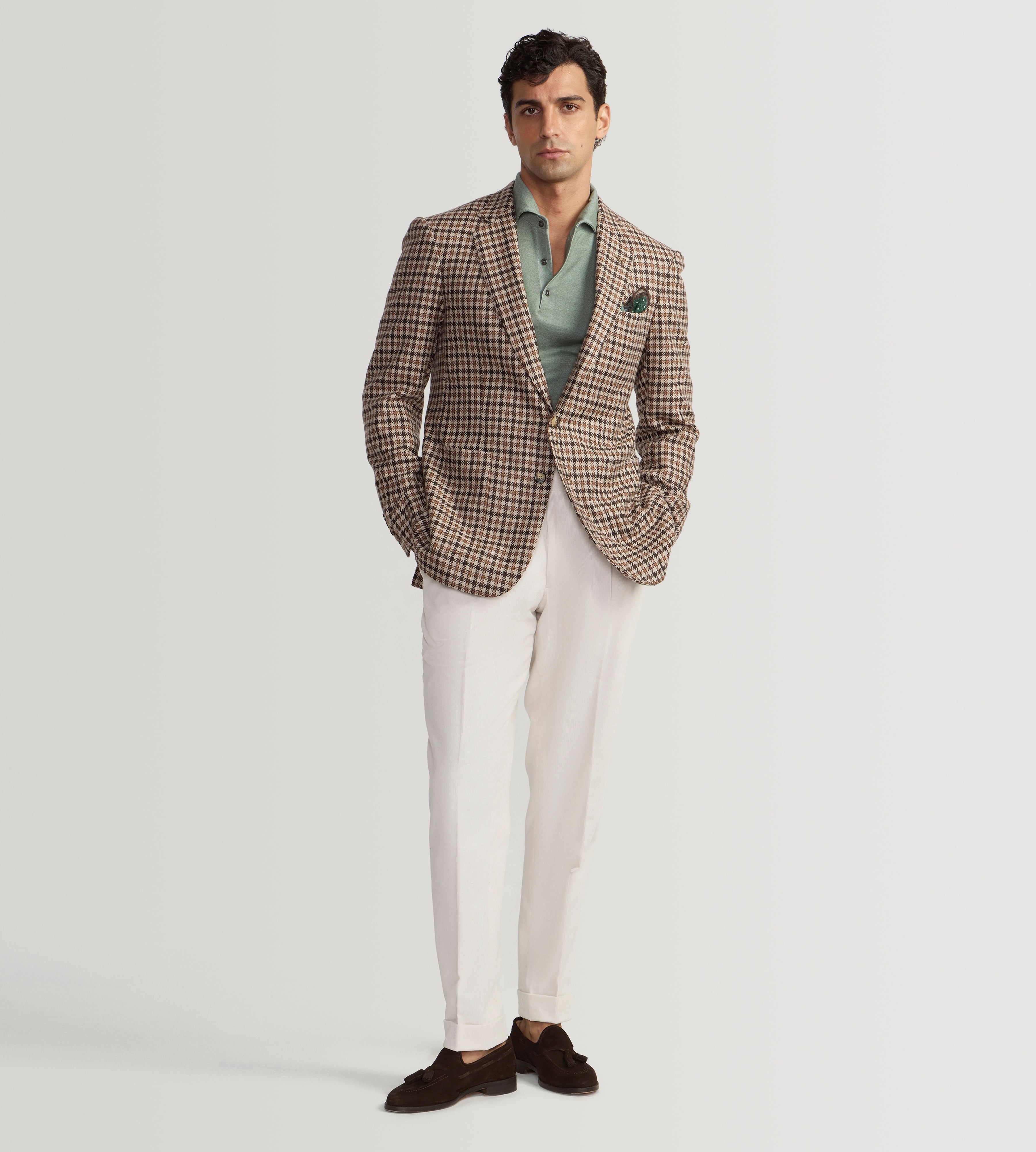 Veste en laine à motif pied-de-poule beige et marron