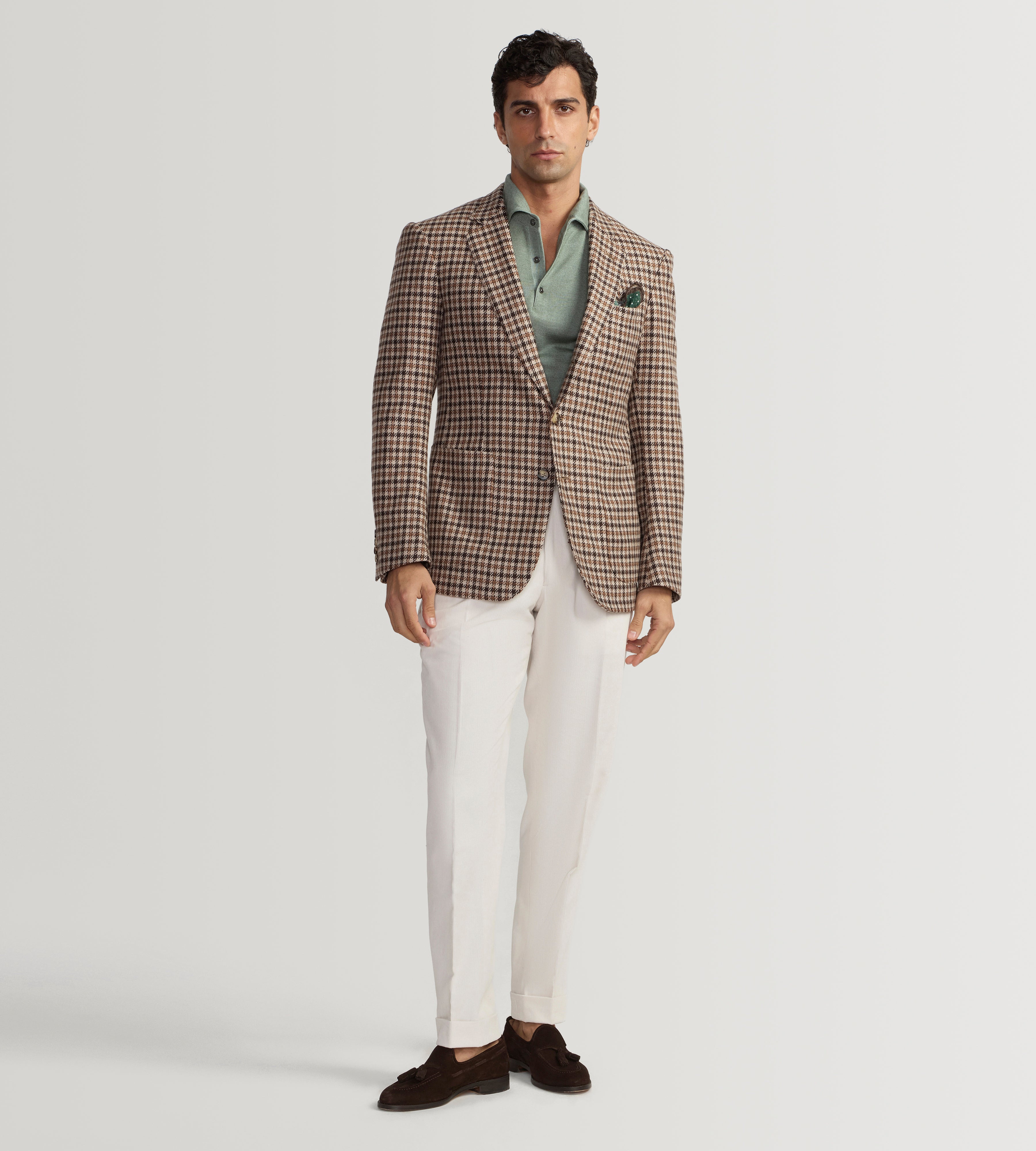 Veste en laine à motif pied-de-poule beige et marron