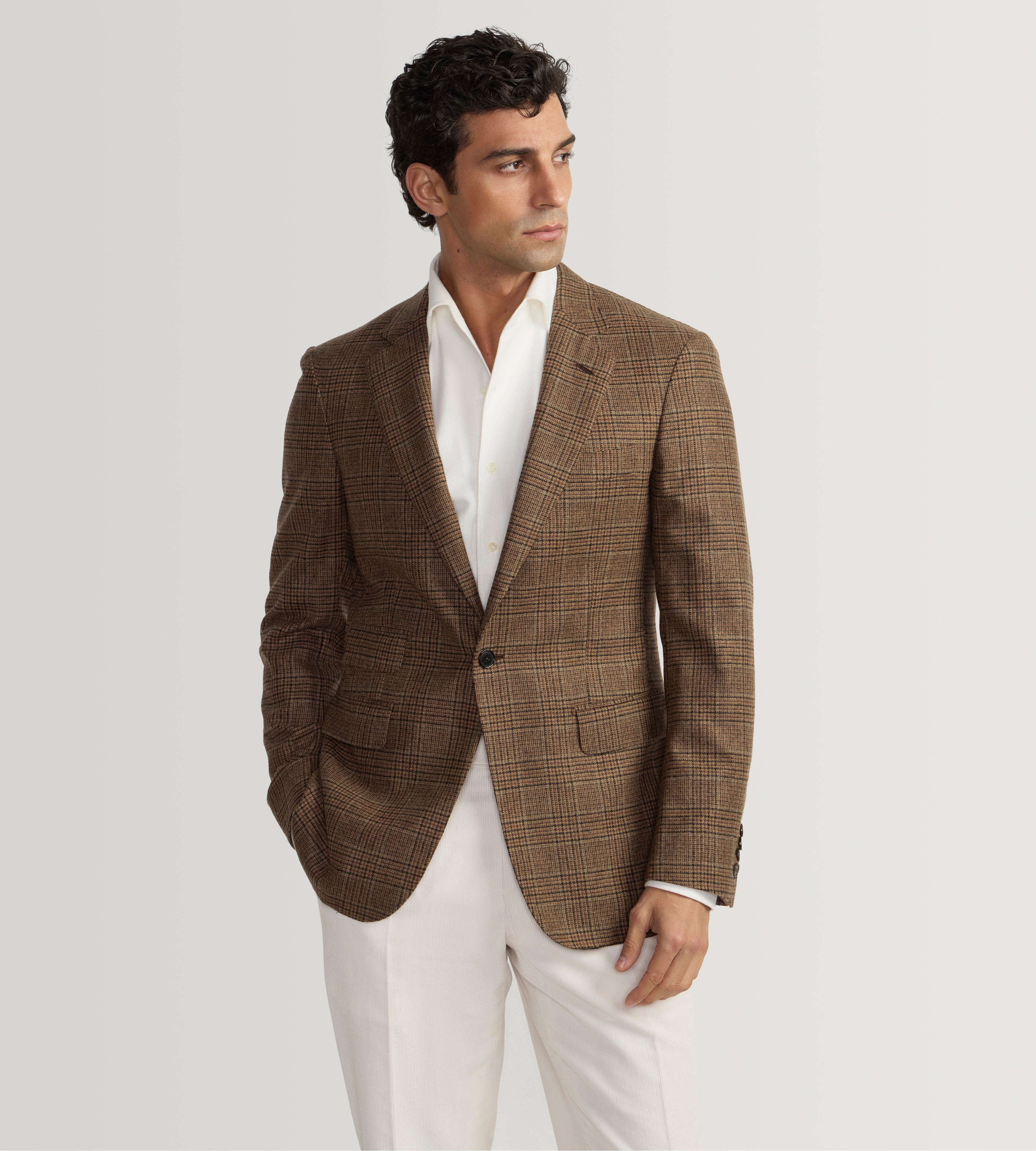 Veste en laine & cachemire à motif Prince-de-Galles marron