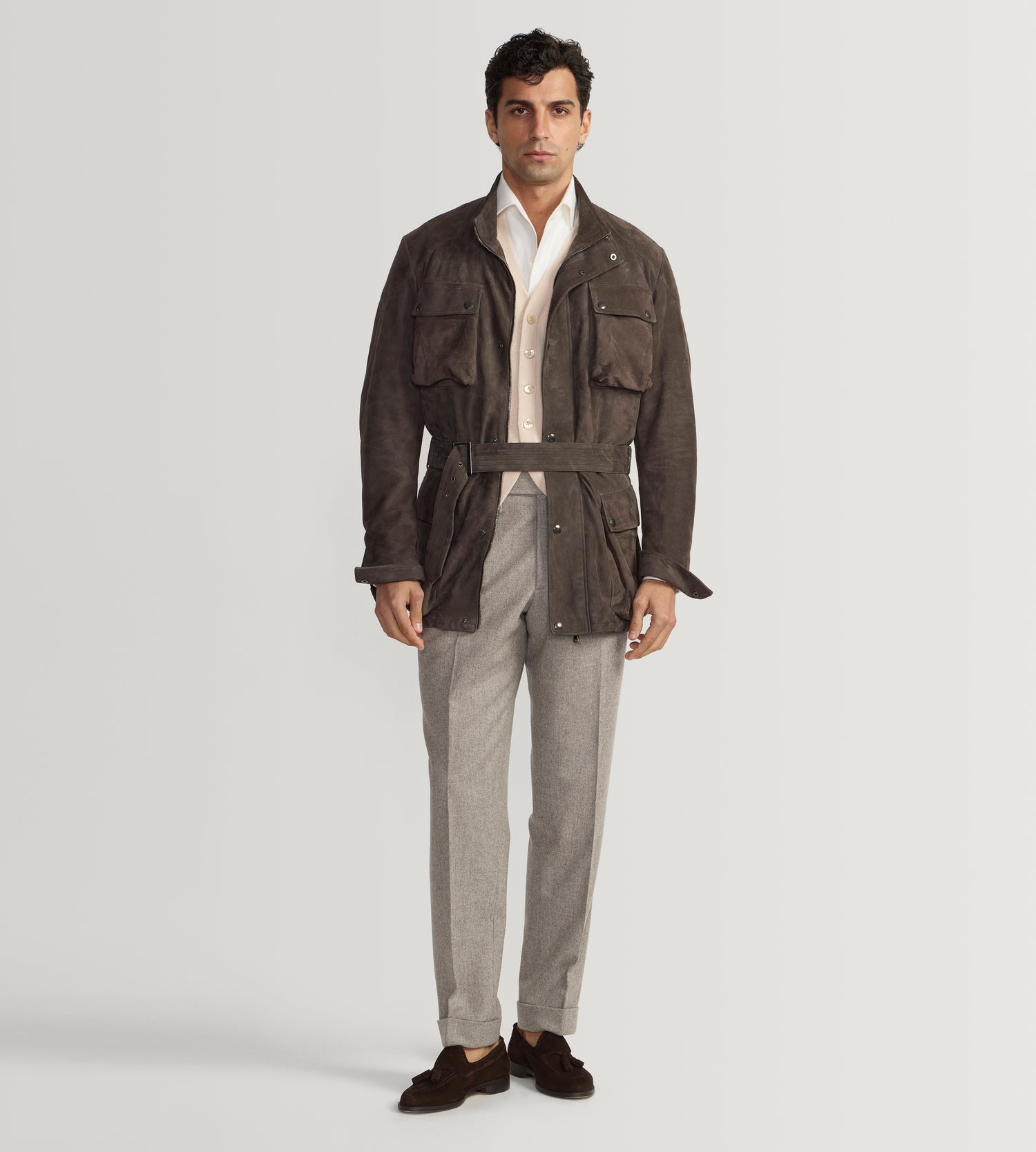 Pantalon en flanelle de laine taupe