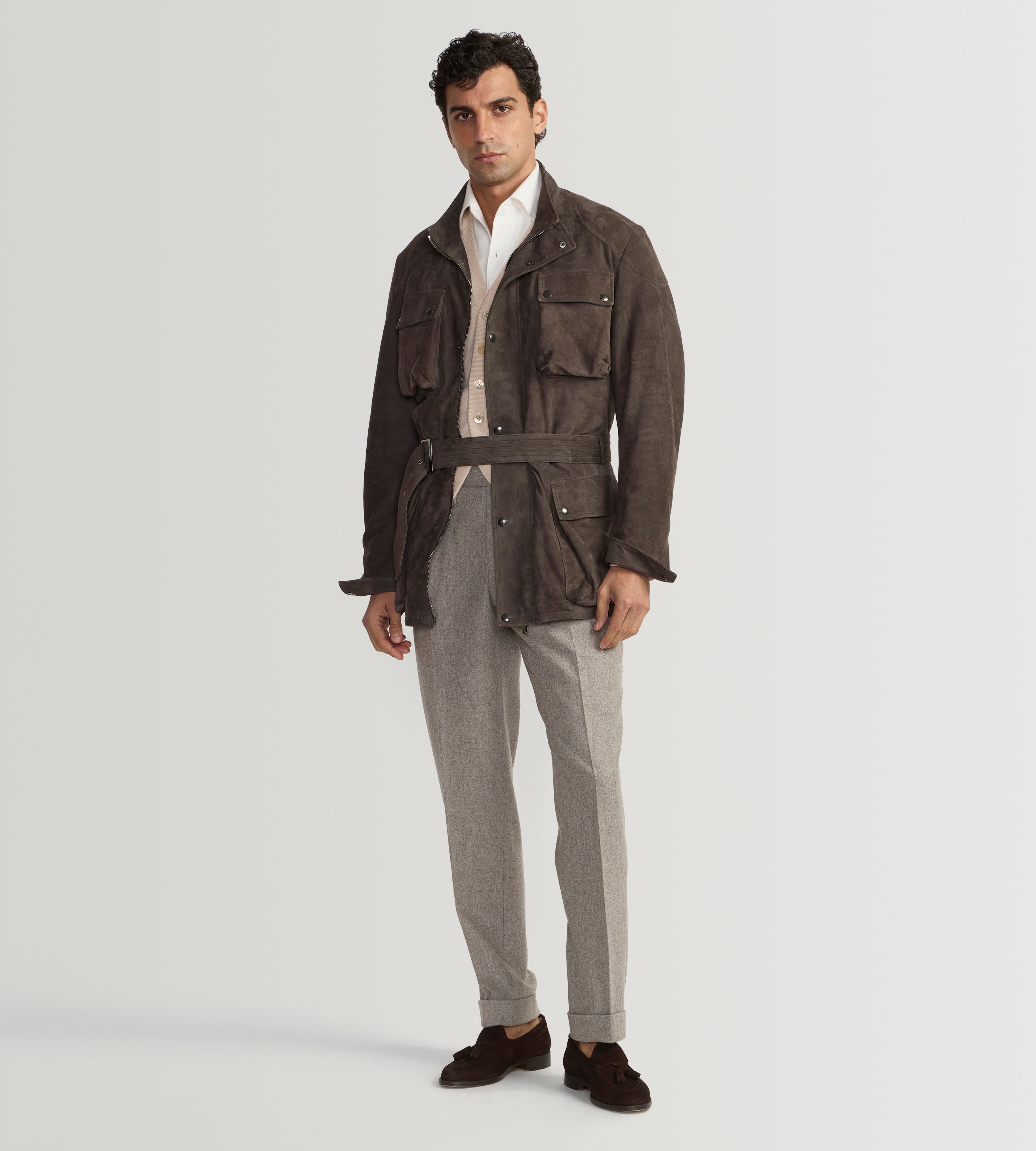 Veste saharienne en cuir marron