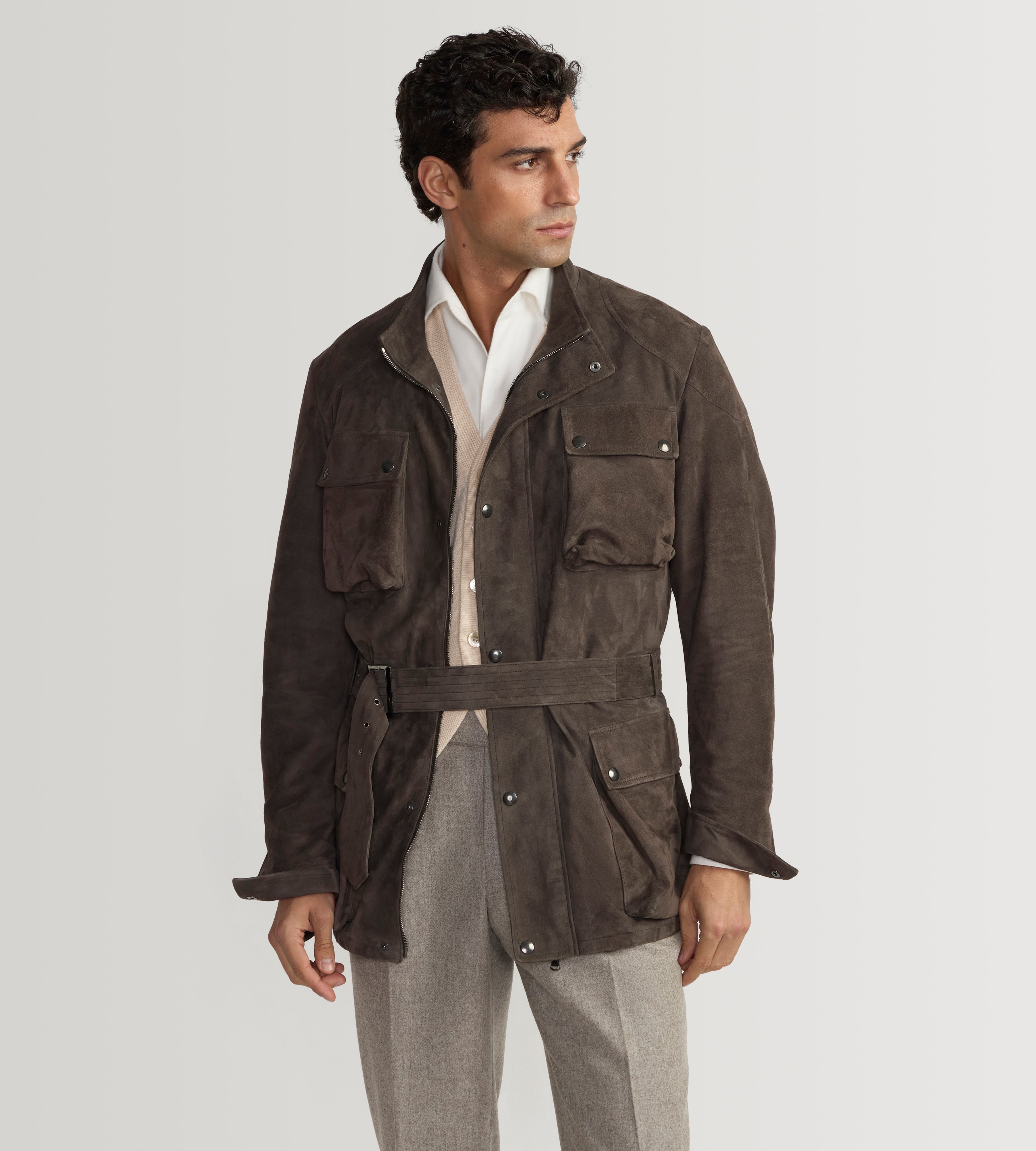 Veste saharienne en cuir marron