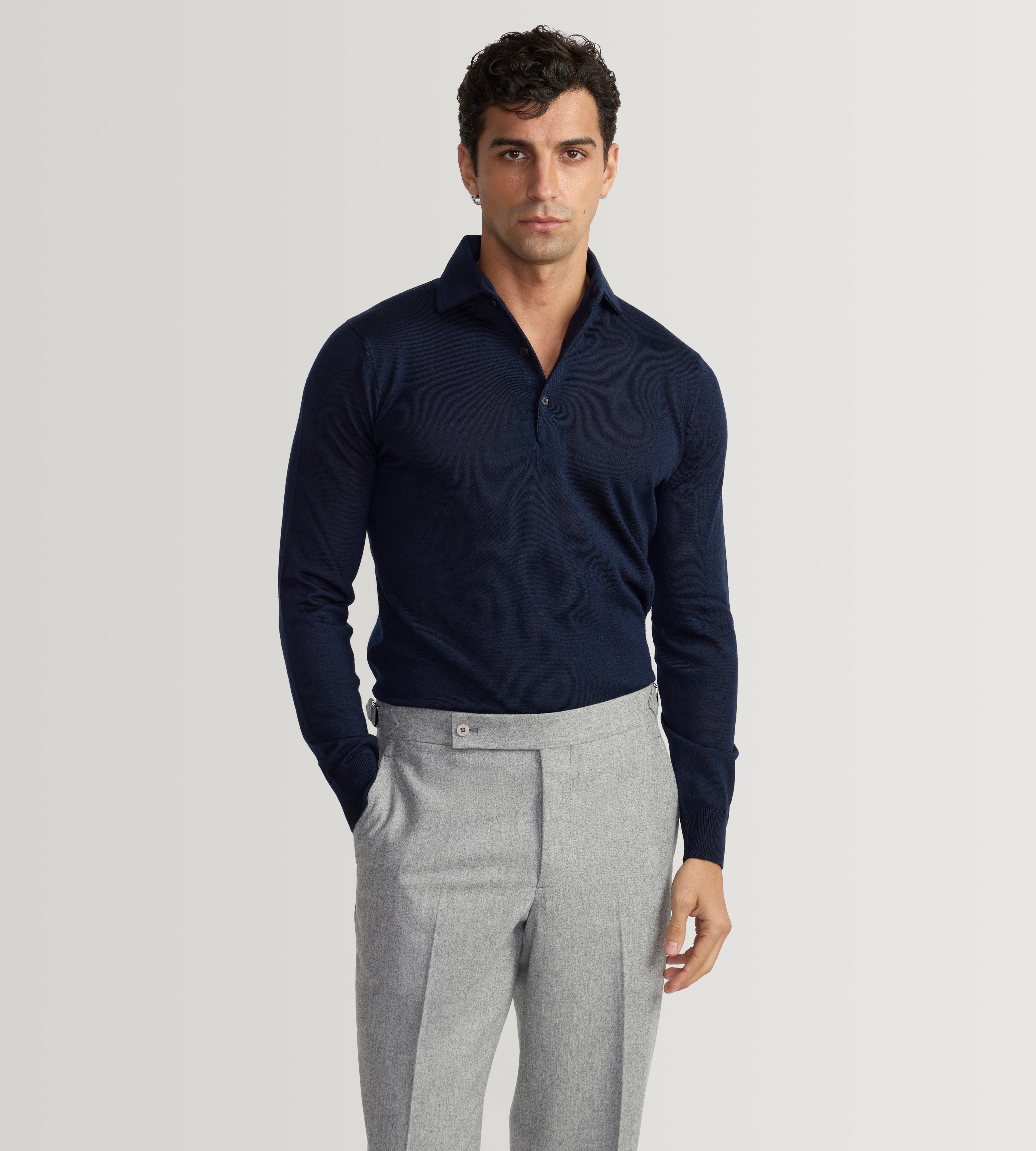 Polo bleu marine en laine & cachemire