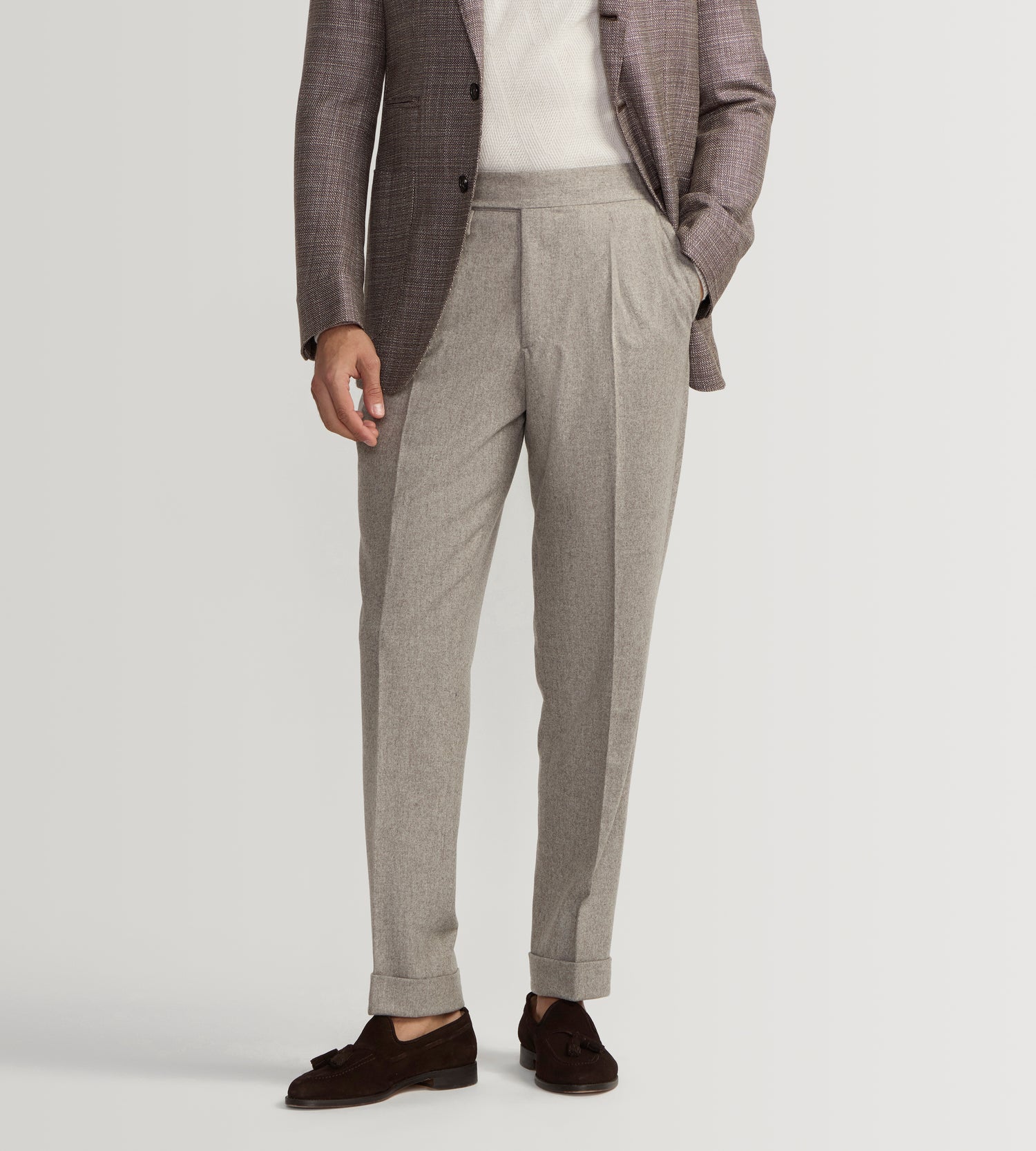 Pantalon en flanelle de laine taupe