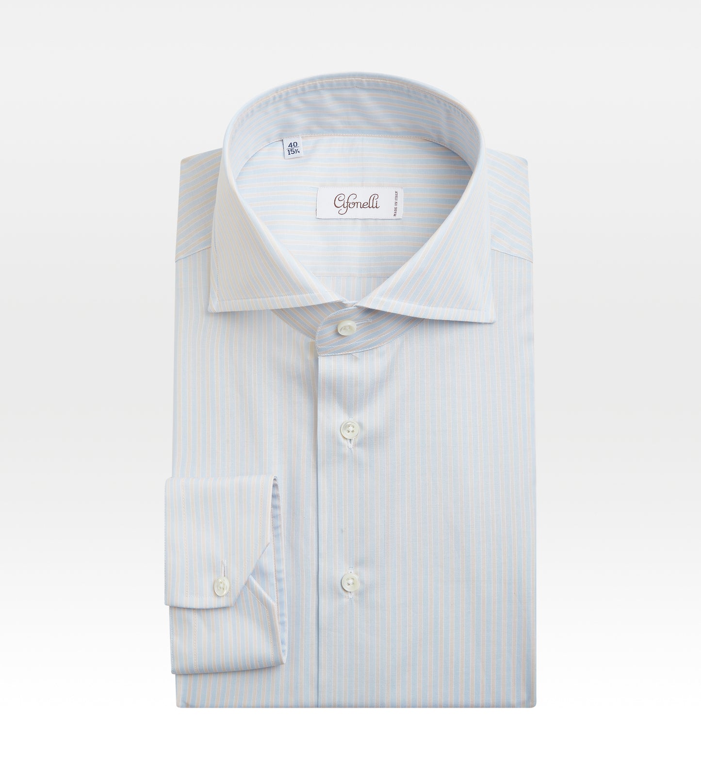 Chemise Cifonelli rayée blanche, bleue et beige