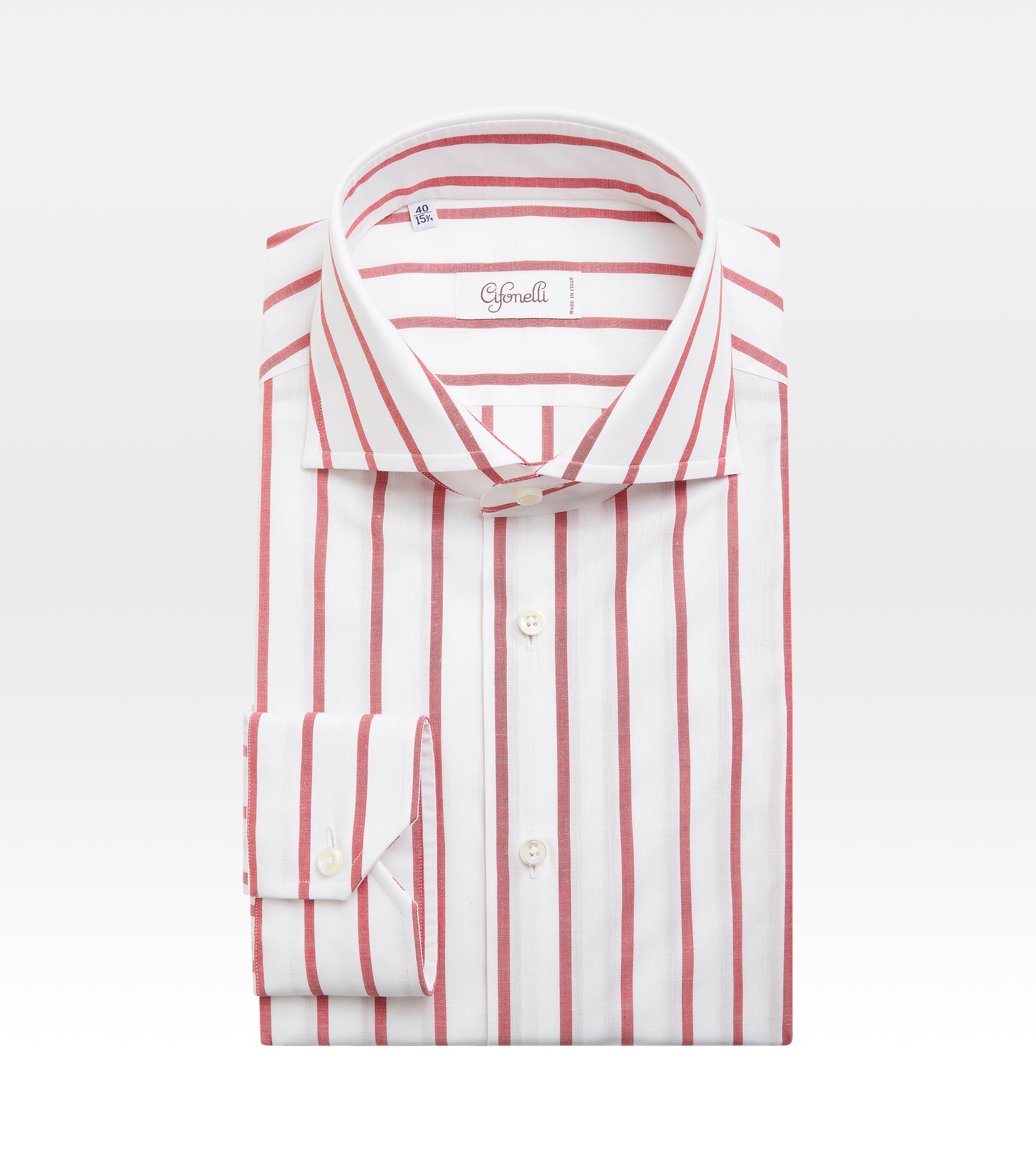 Chemise blanche & rouge en coton à rayures