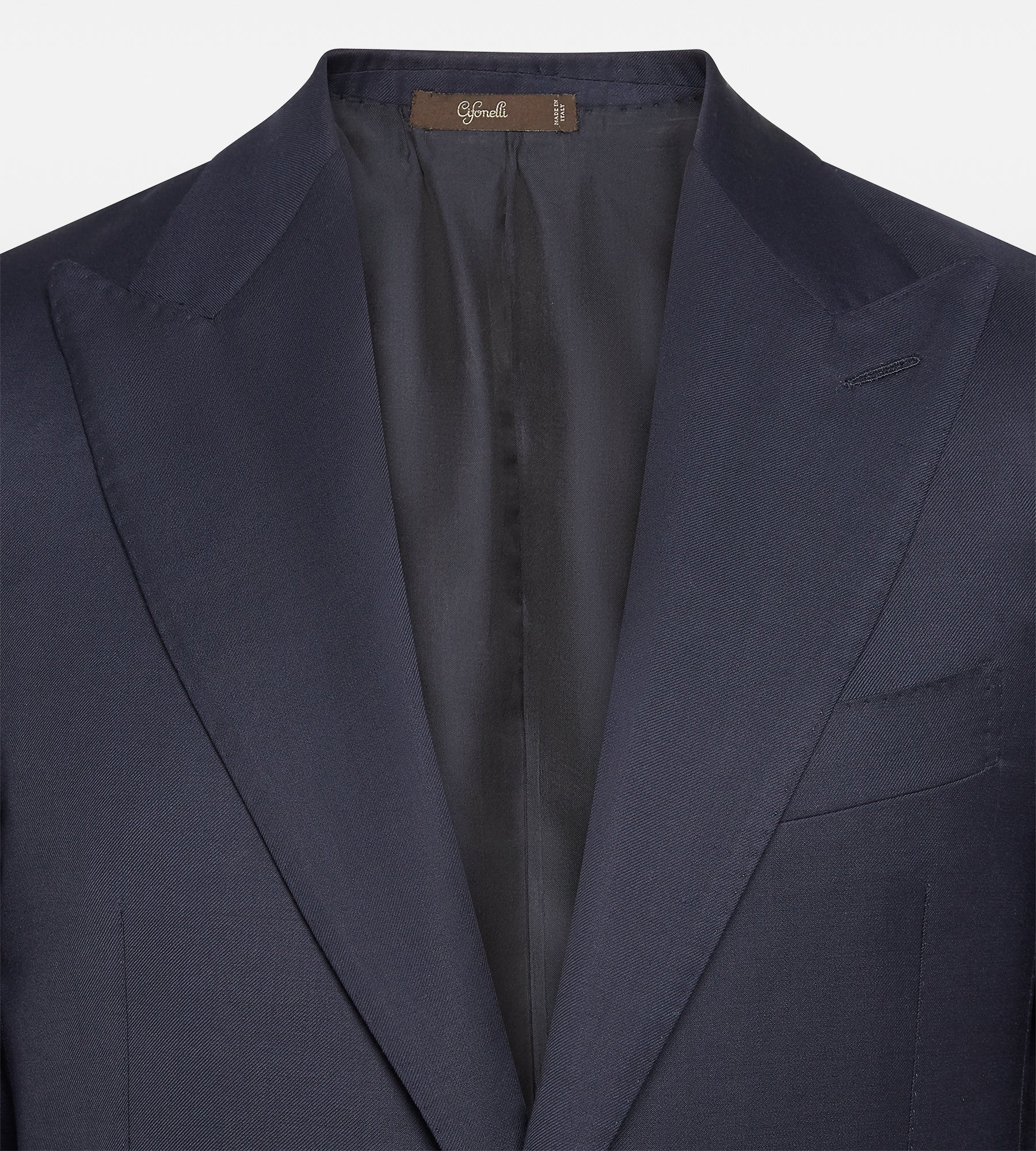 Costume bleu marine en laine avec revers en pointe