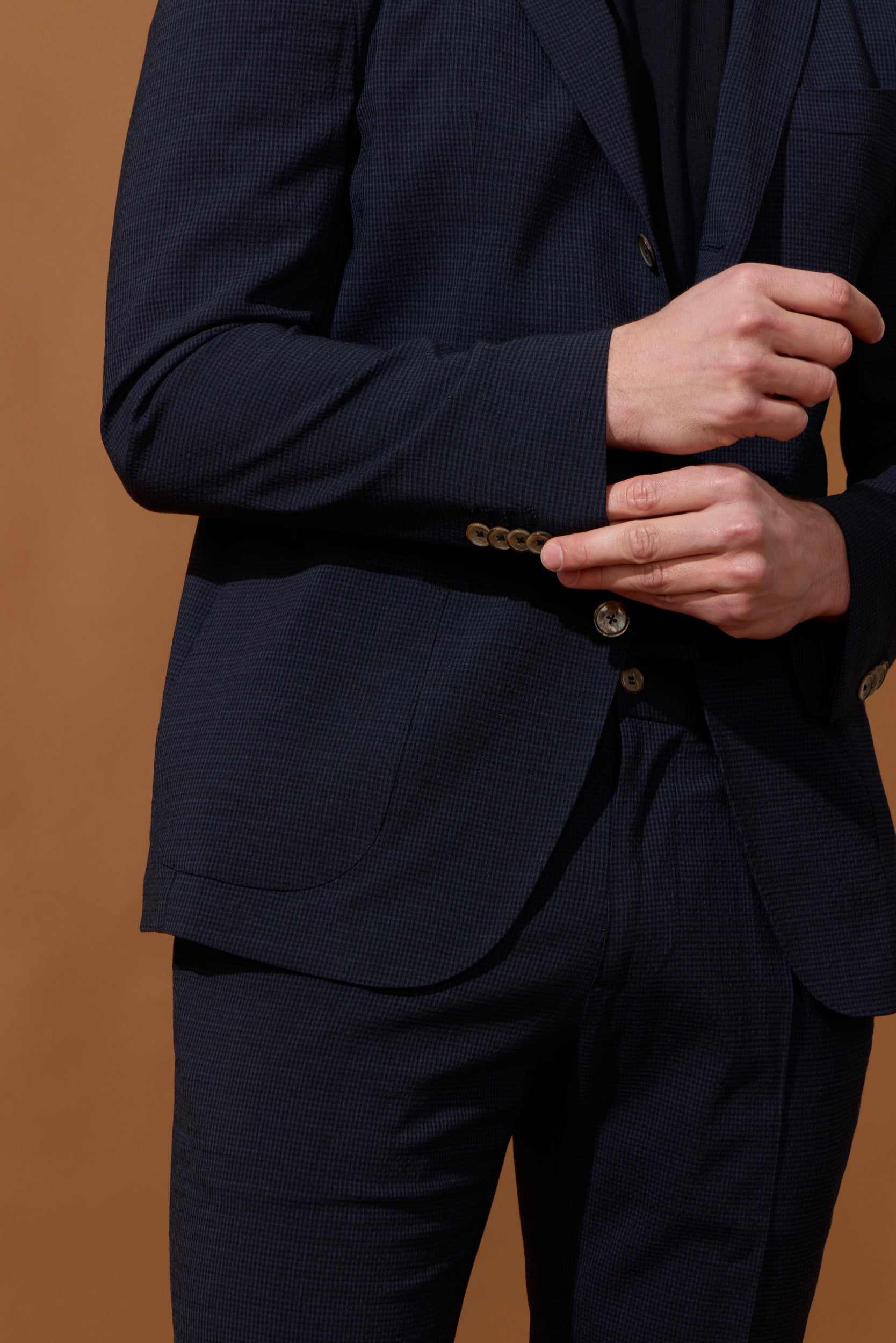 Costume déstructuré à 3 boutons bleu marine en lin