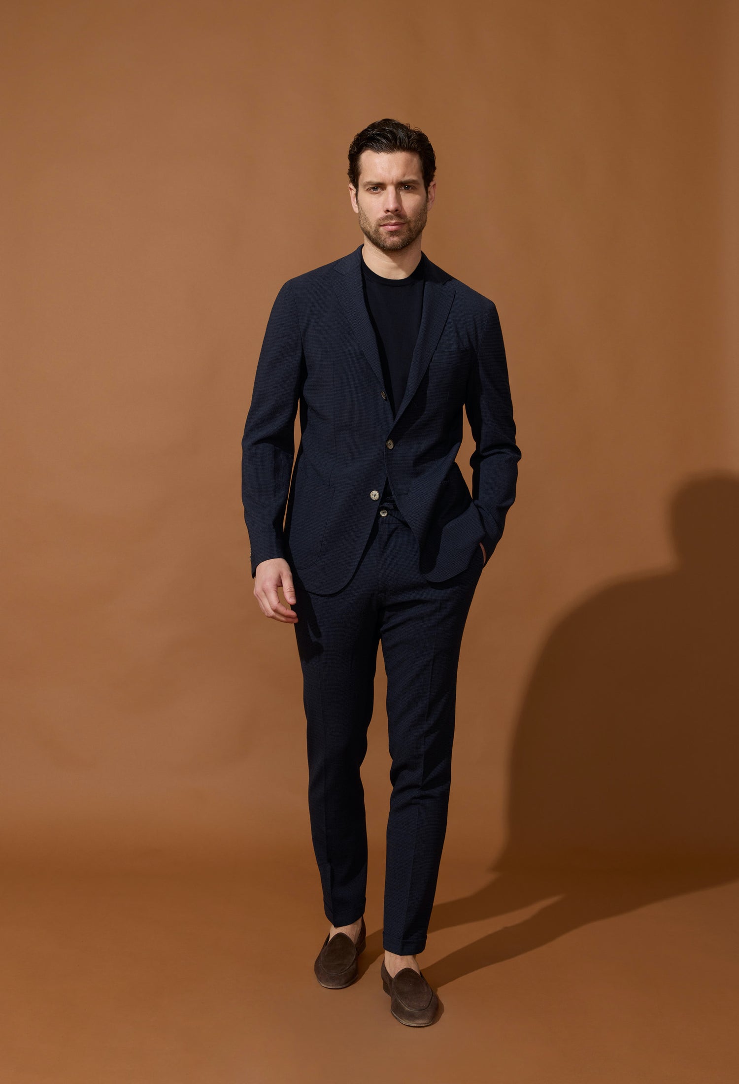 Costume déstructuré à 3 boutons bleu marine en lin