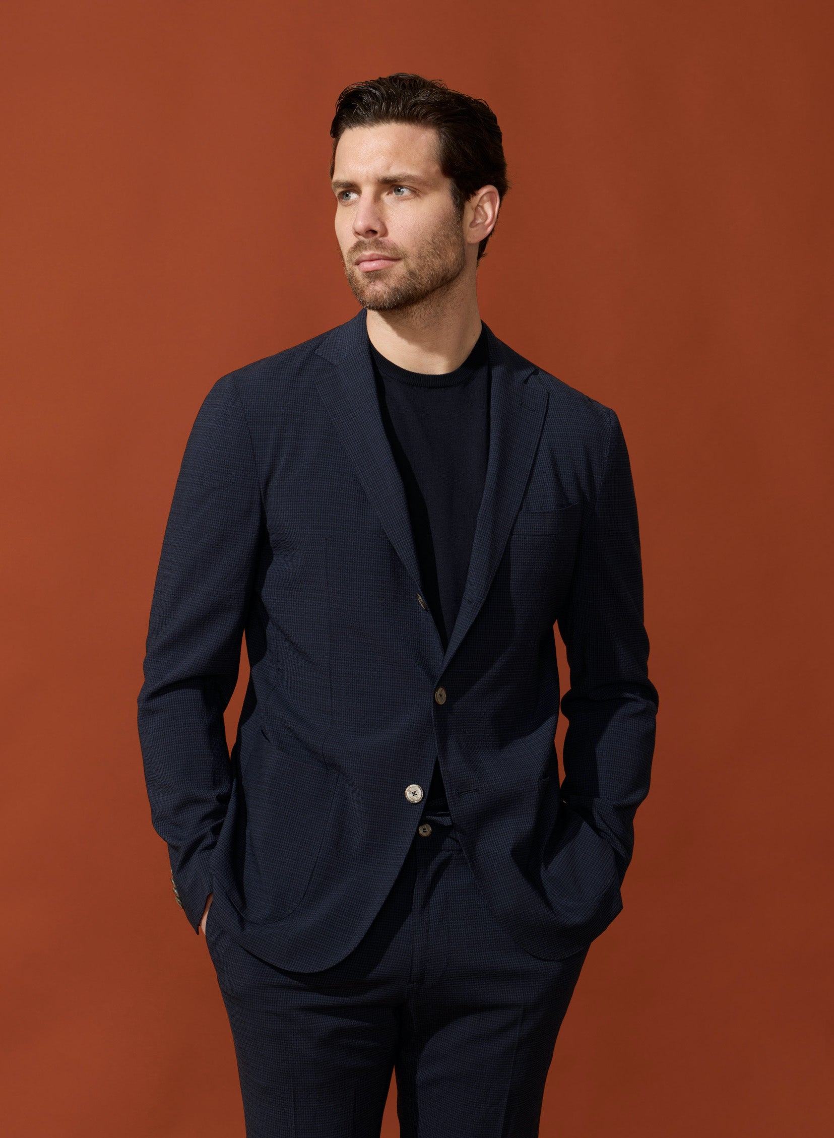 Costume déstructuré à 3 boutons bleu marine en lin