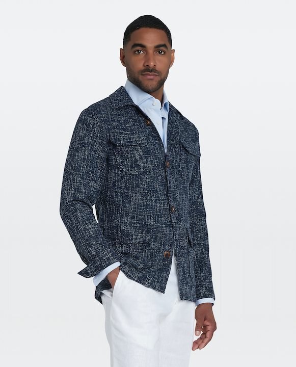 Sur-chemise en laine & coton bleu