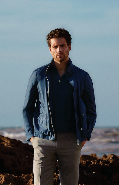 Polo en lin & soie bleu marine