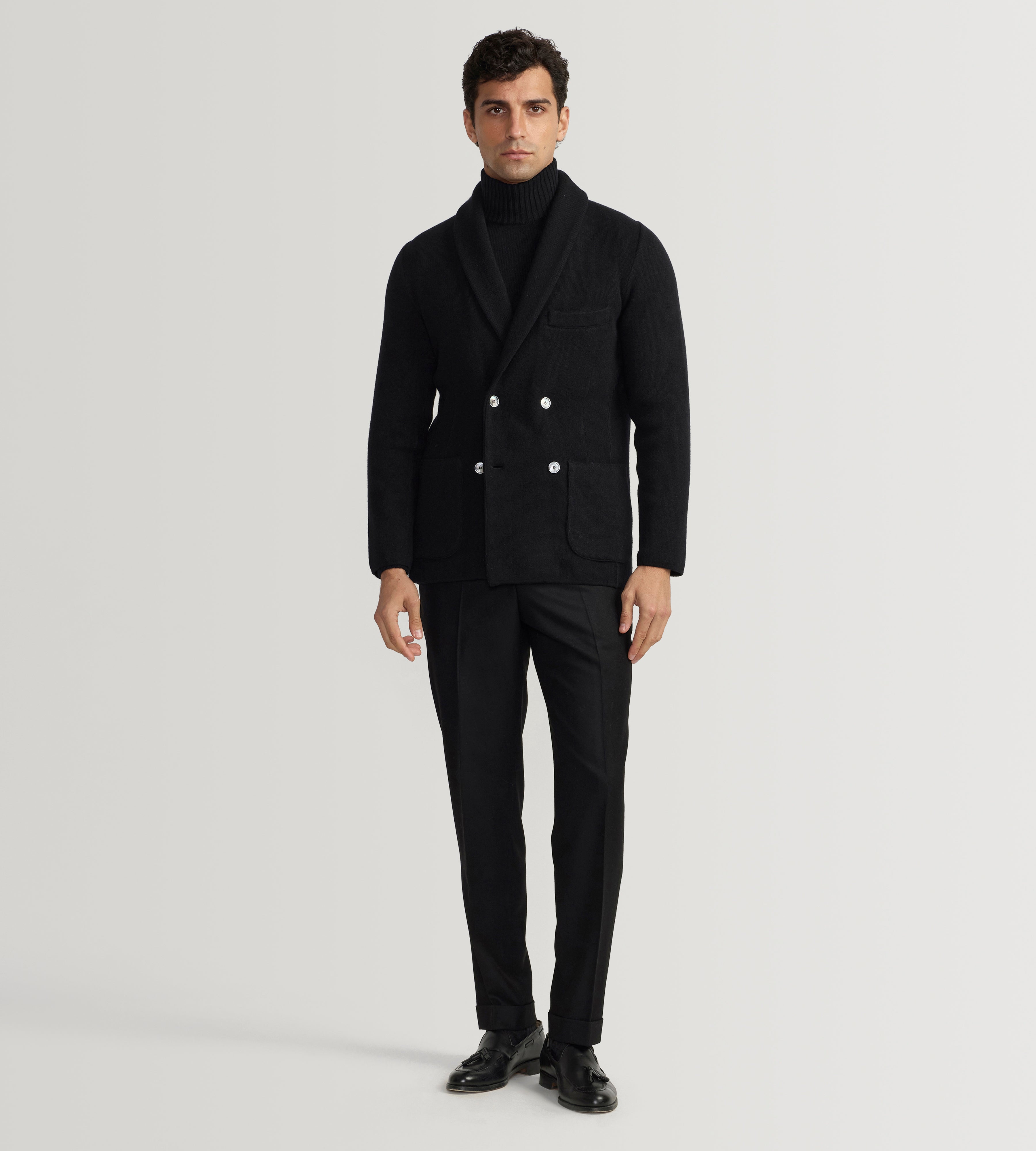 Cardigan croisé en cachemire noir à col châle