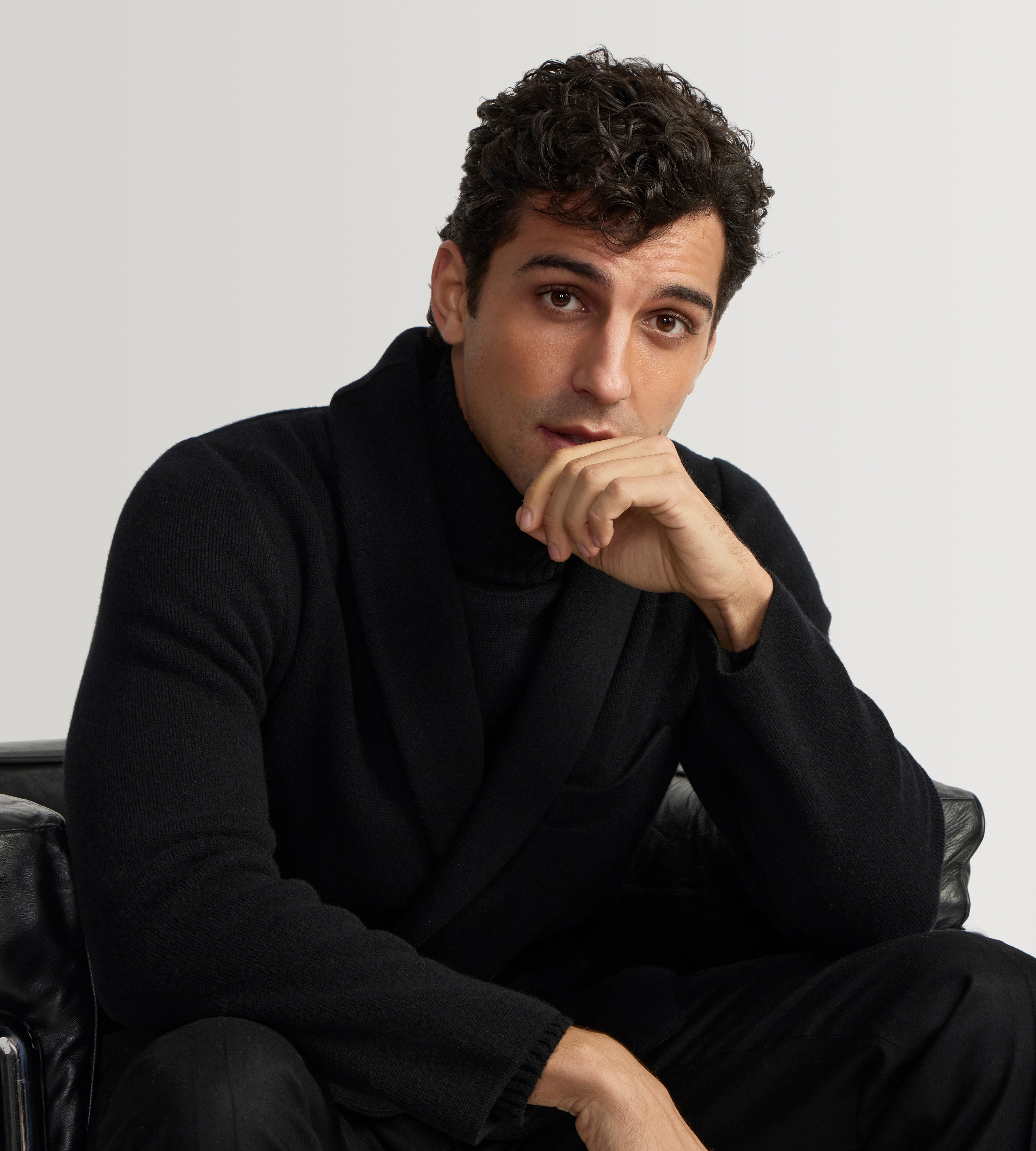 Cardigan croisé en cachemire noir à col châle