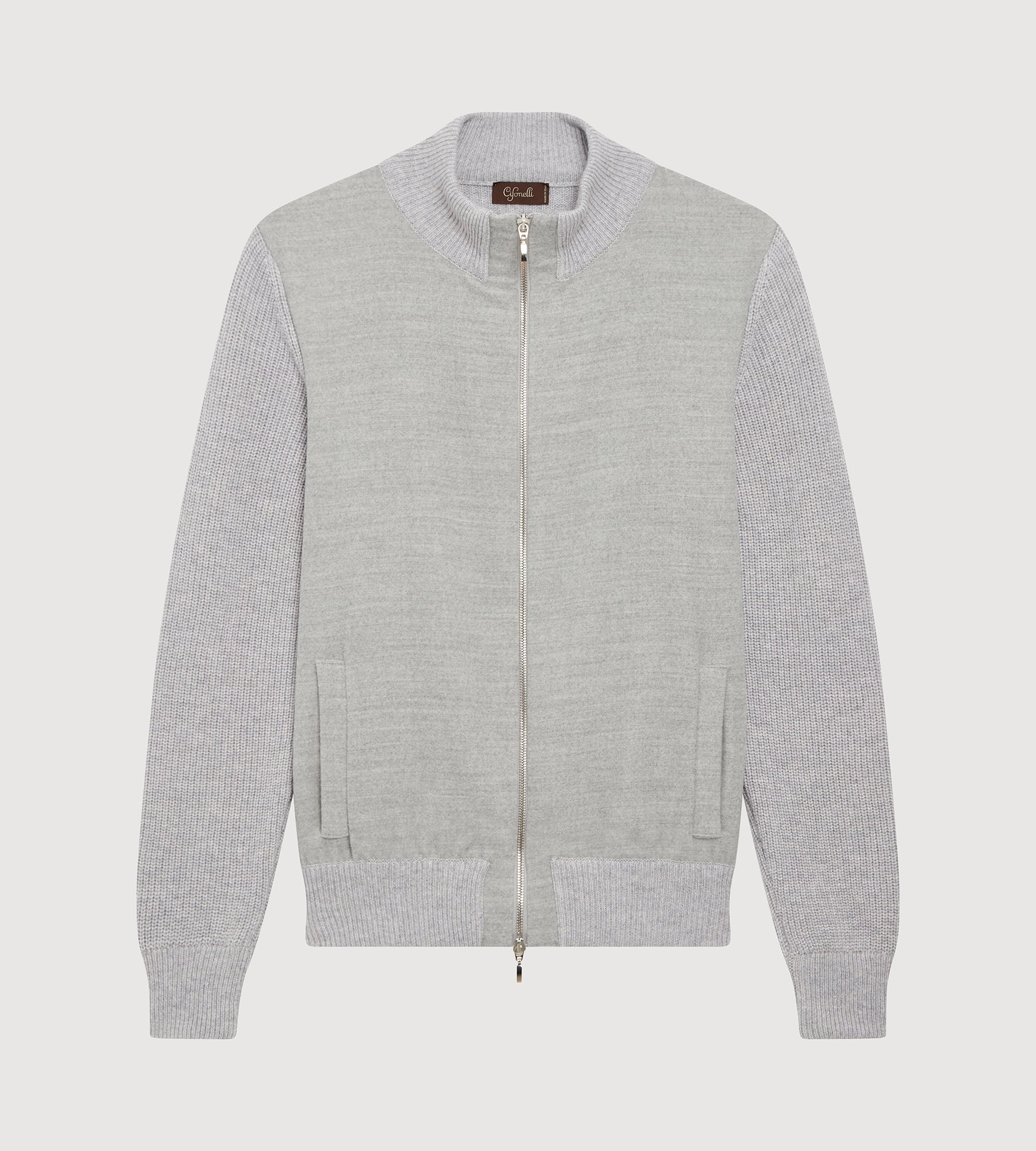 Cardigan zippé gris en laine & cachemire