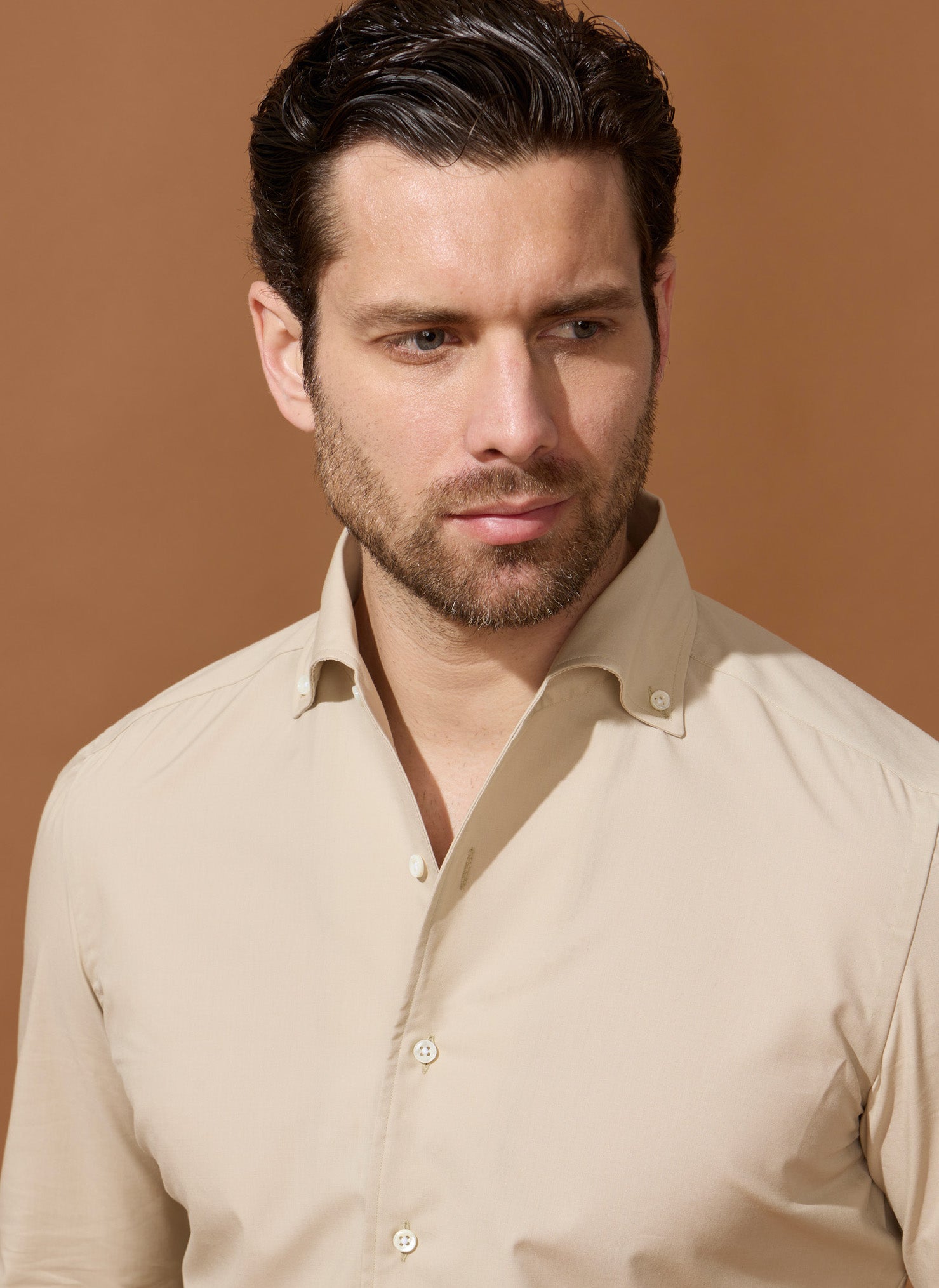 Chemise beige en coton laine & cachemire