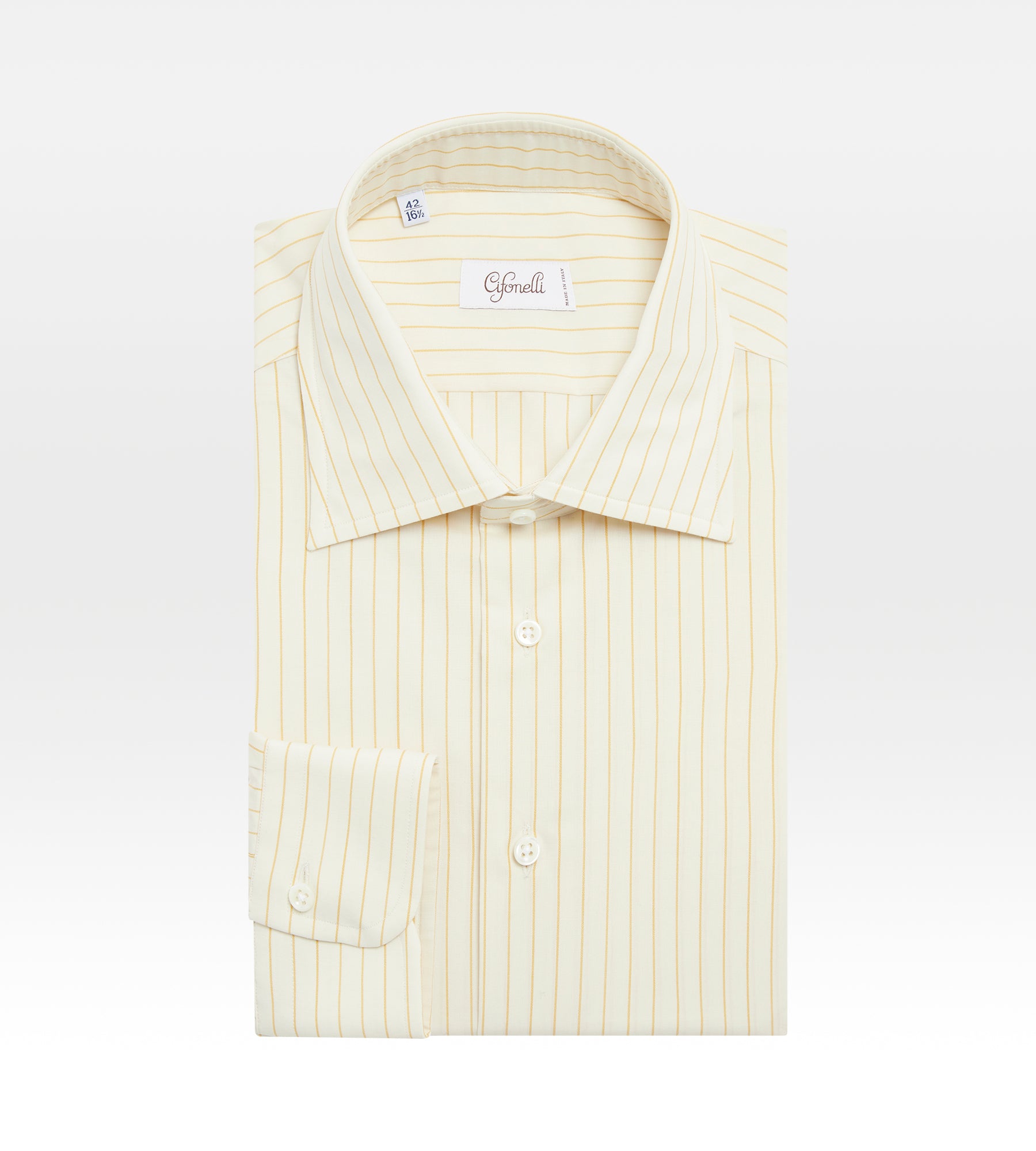 Beige cotton, wool & cashmere shirt with yellow stripes