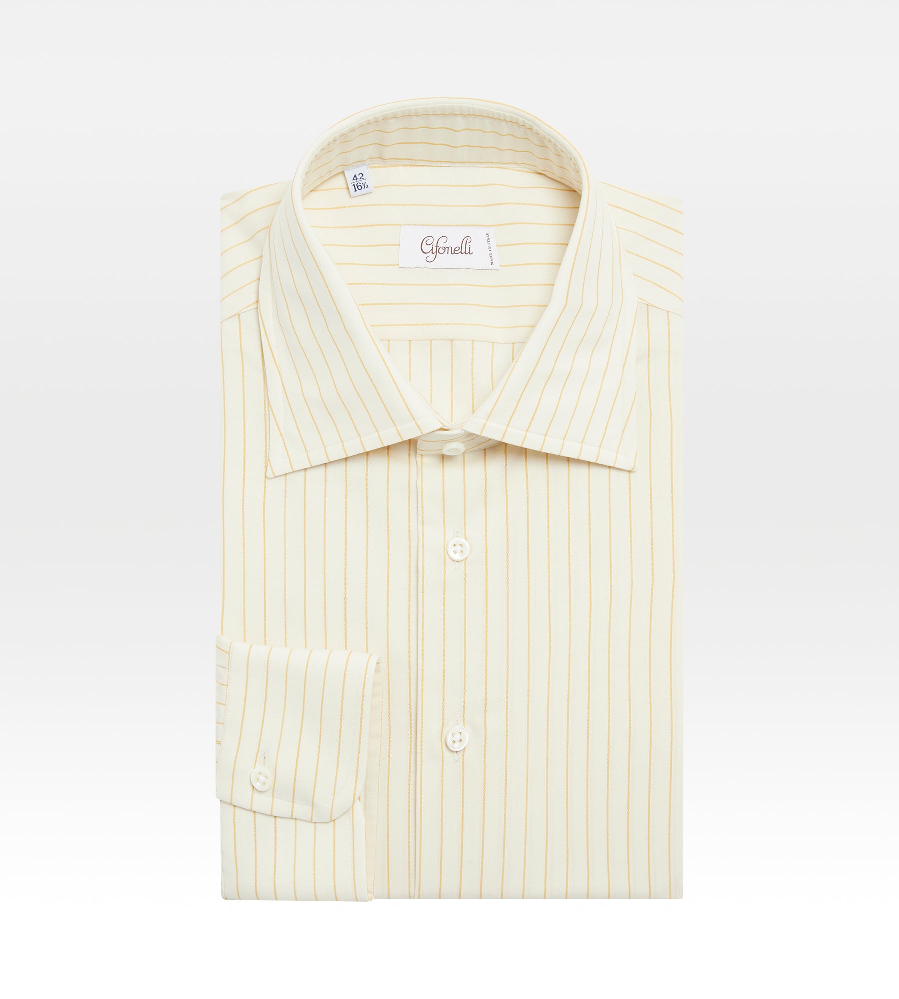 Chemise beige à rayures jaune en coton, laine &amp; cachemire