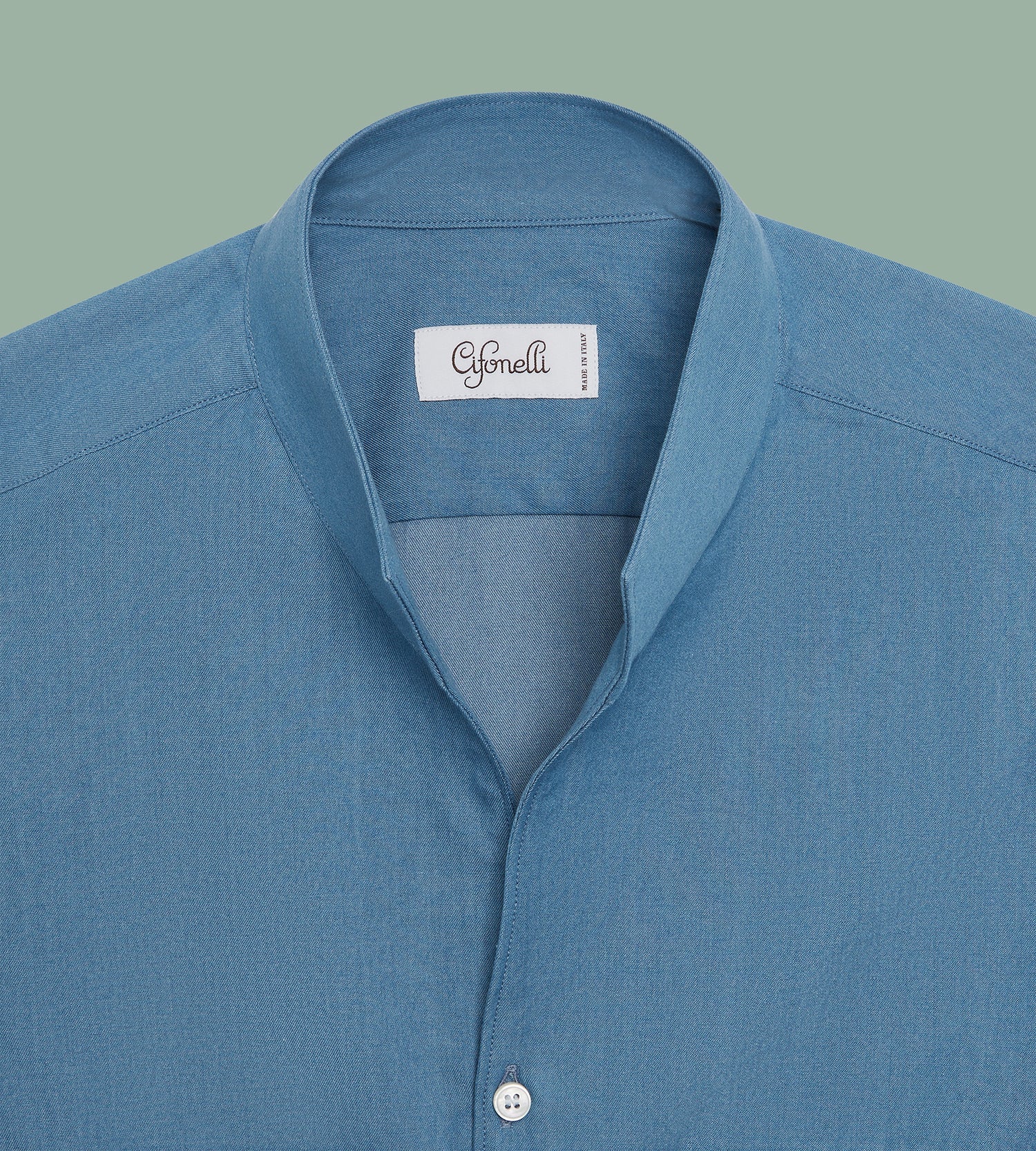 Chemise à col indien bleu denim en coton