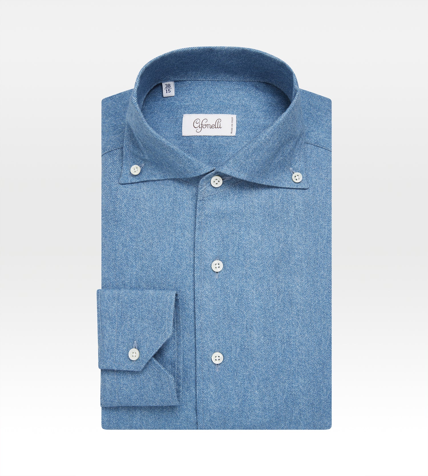 Chemise bleue en coton à motif chevrons