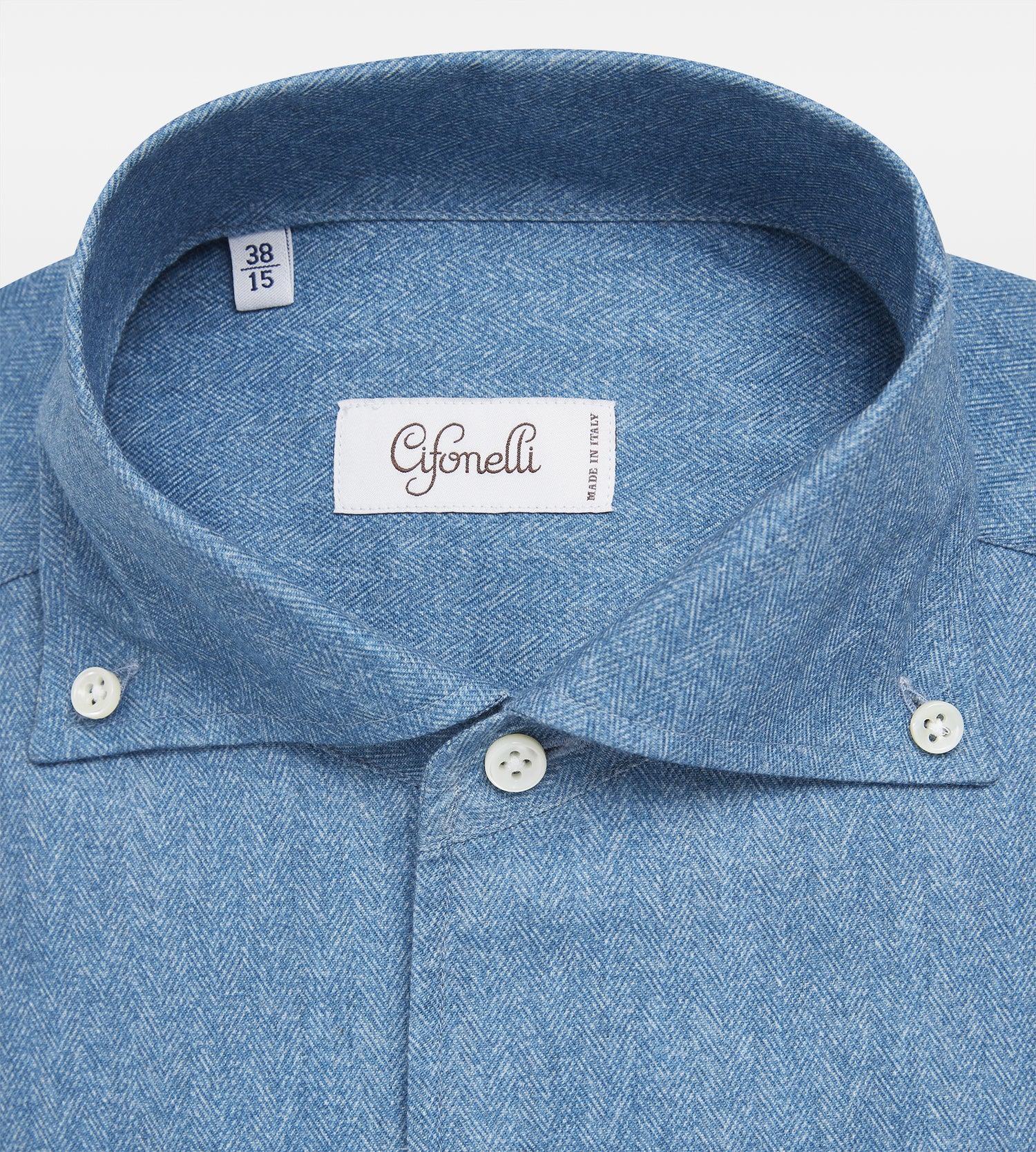 Chemise bleue en coton à motif chevrons