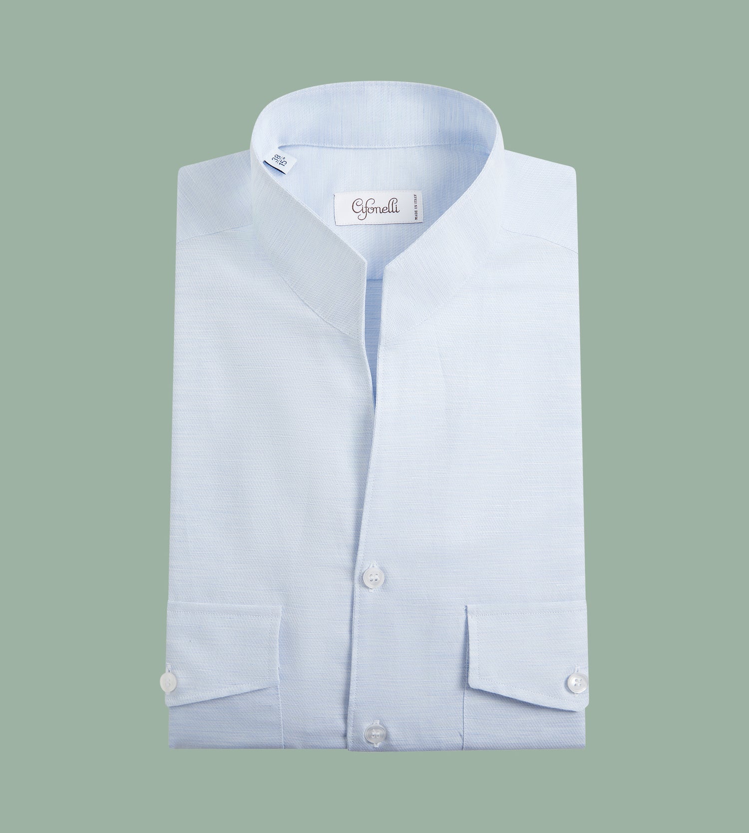 Chemise à col indien bleu ciel en lin mélangé