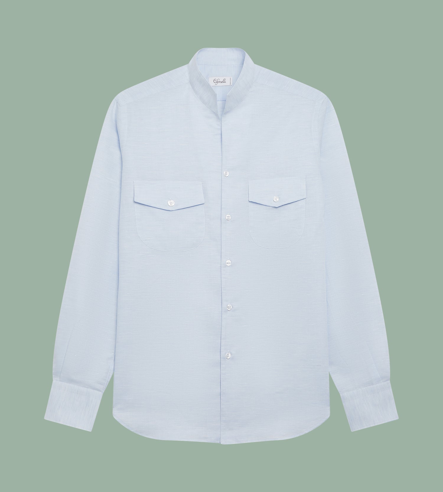 Chemise à col indien bleu ciel en lin mélangé