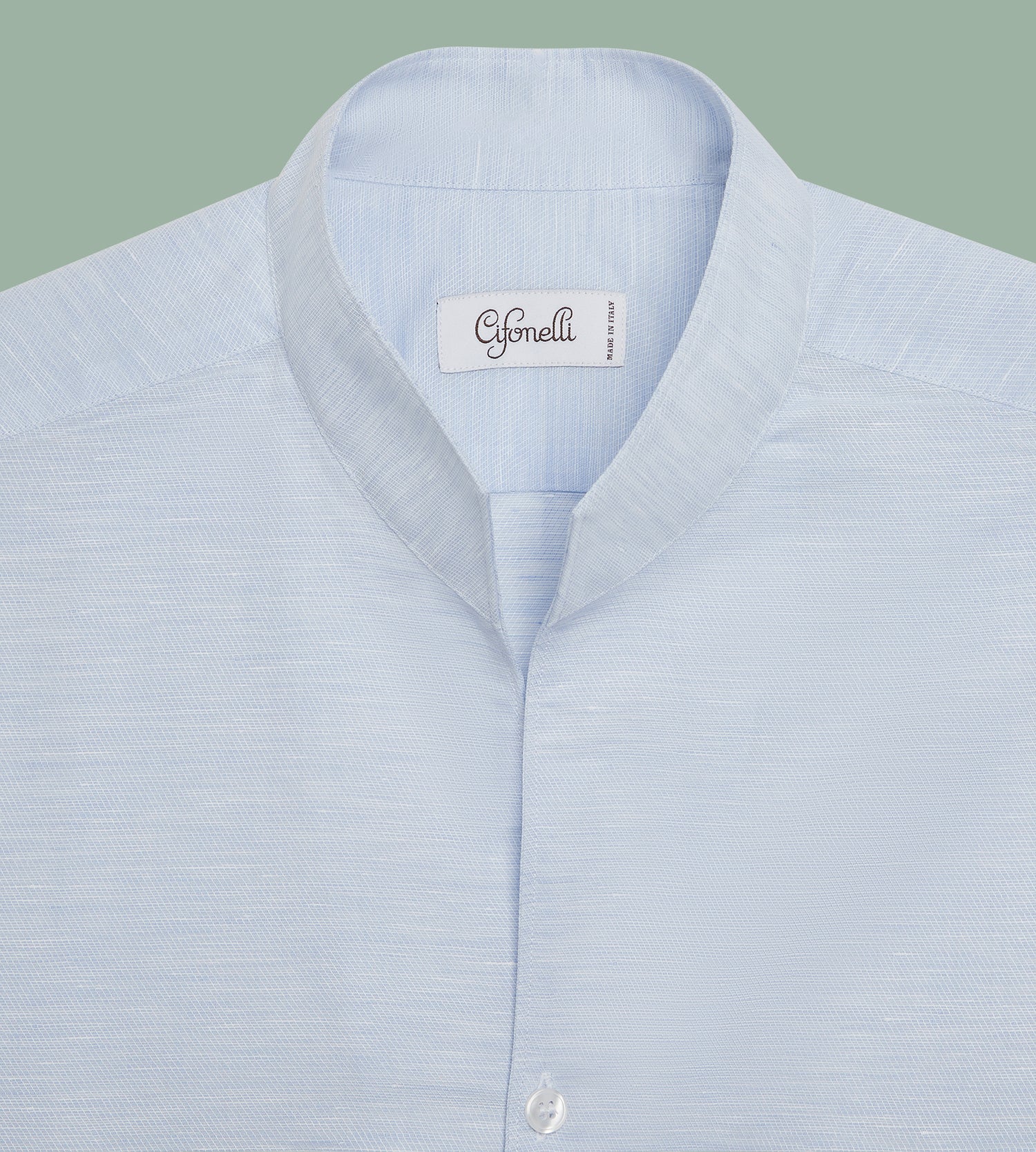 Chemise à col indien bleu ciel en lin mélangé