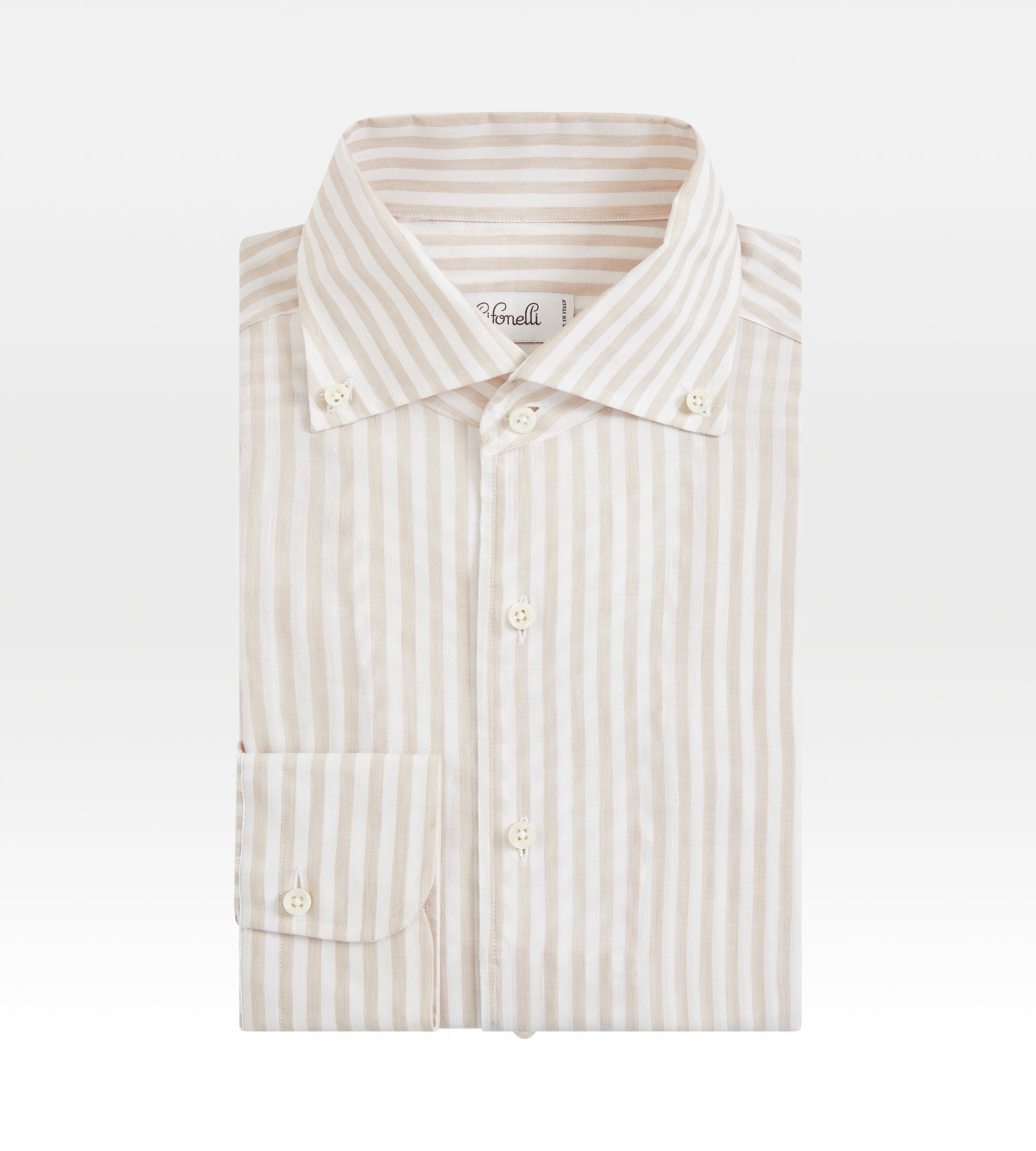 Chemise beige en lin à rayures