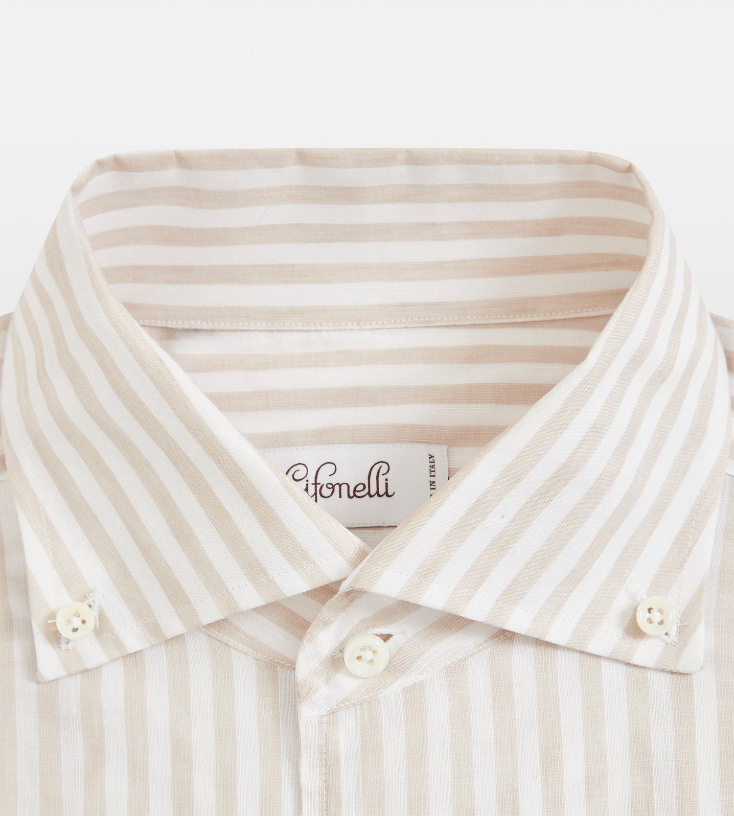 Chemise beige en lin à rayures