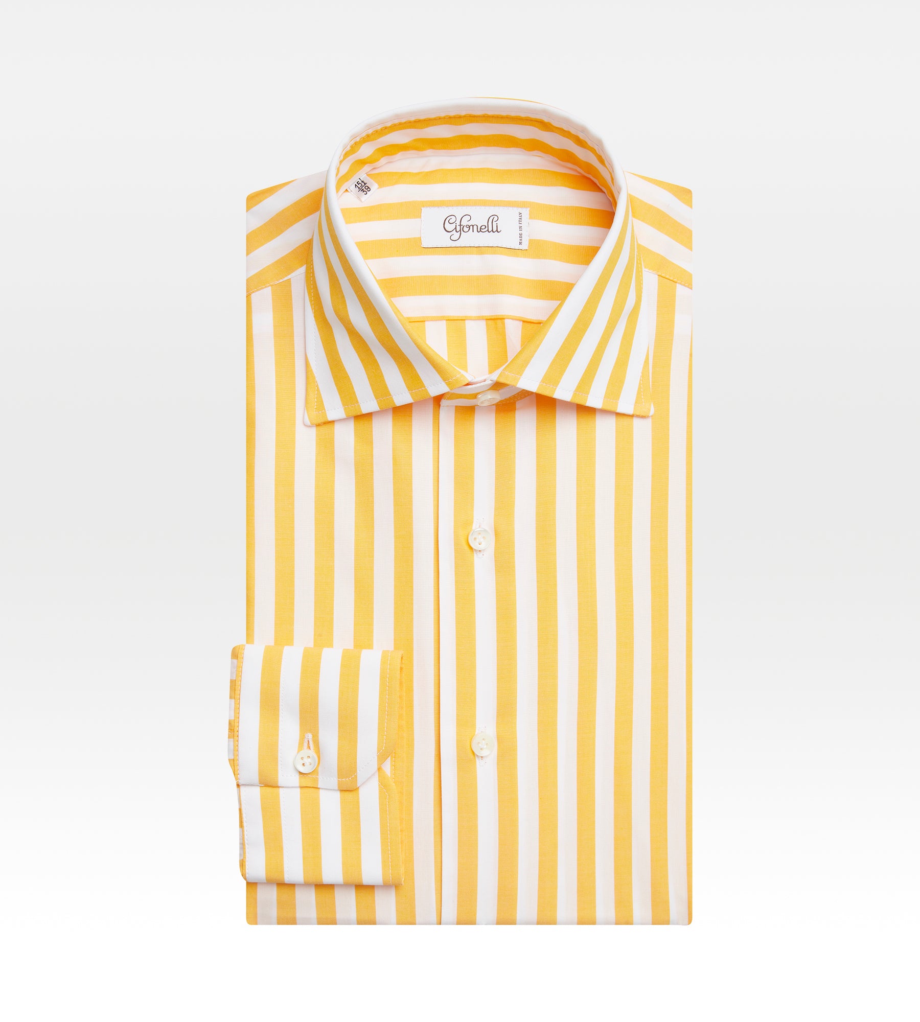 Chemise blanche & jaune en coton à rayures