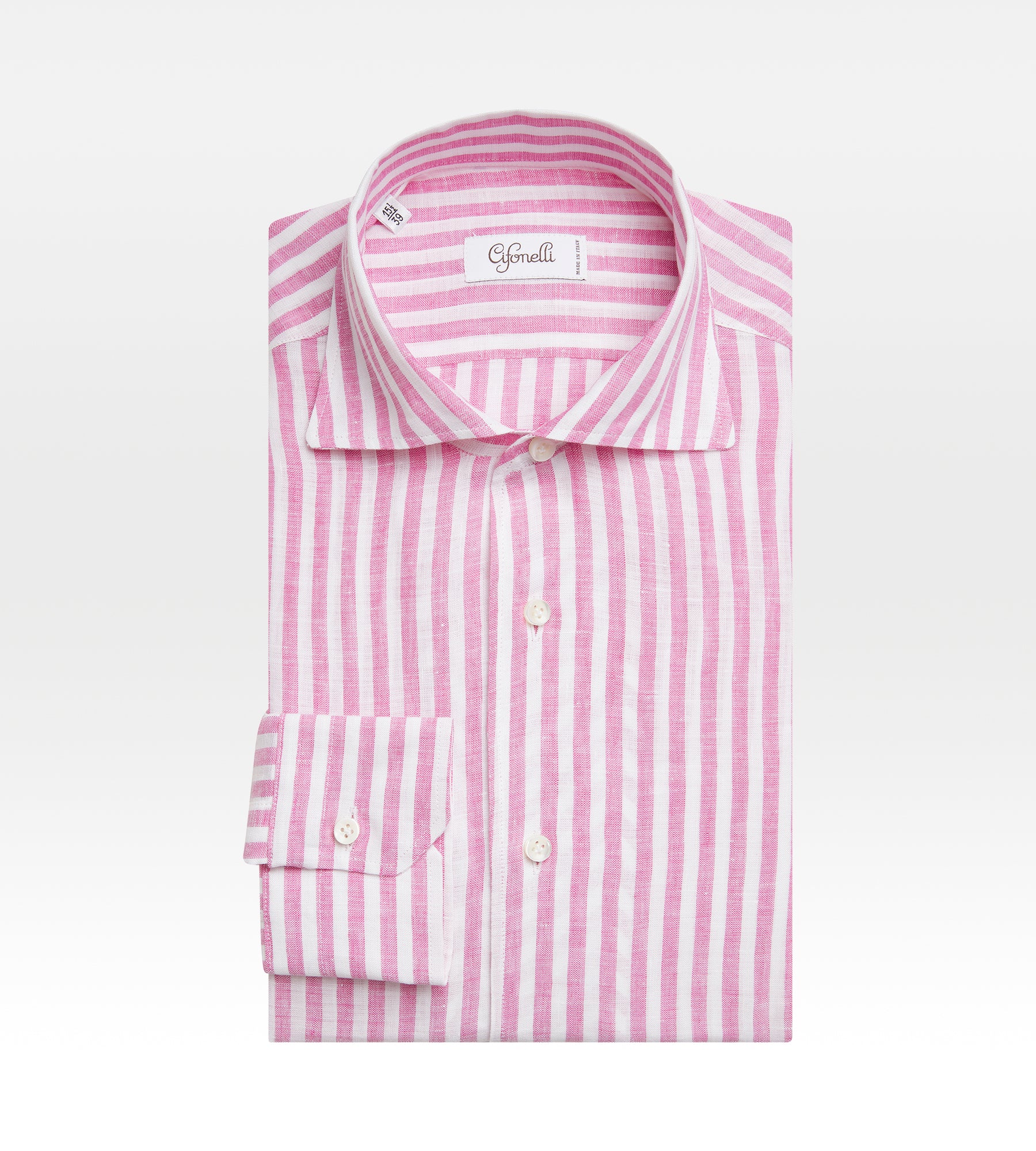 Chemise rose et blanche en lin à rayures