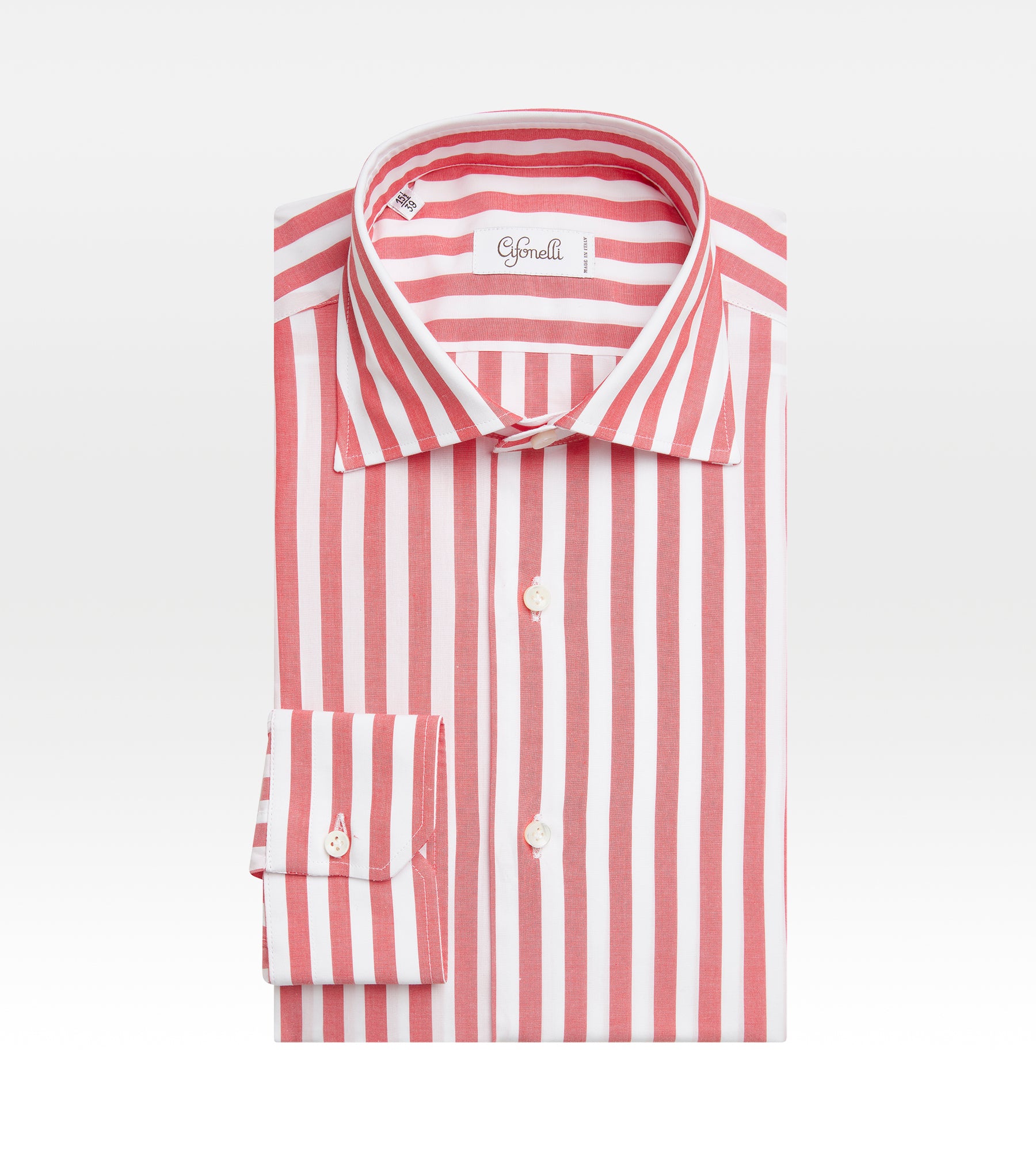Chemise blanche & rouge en coton à rayures