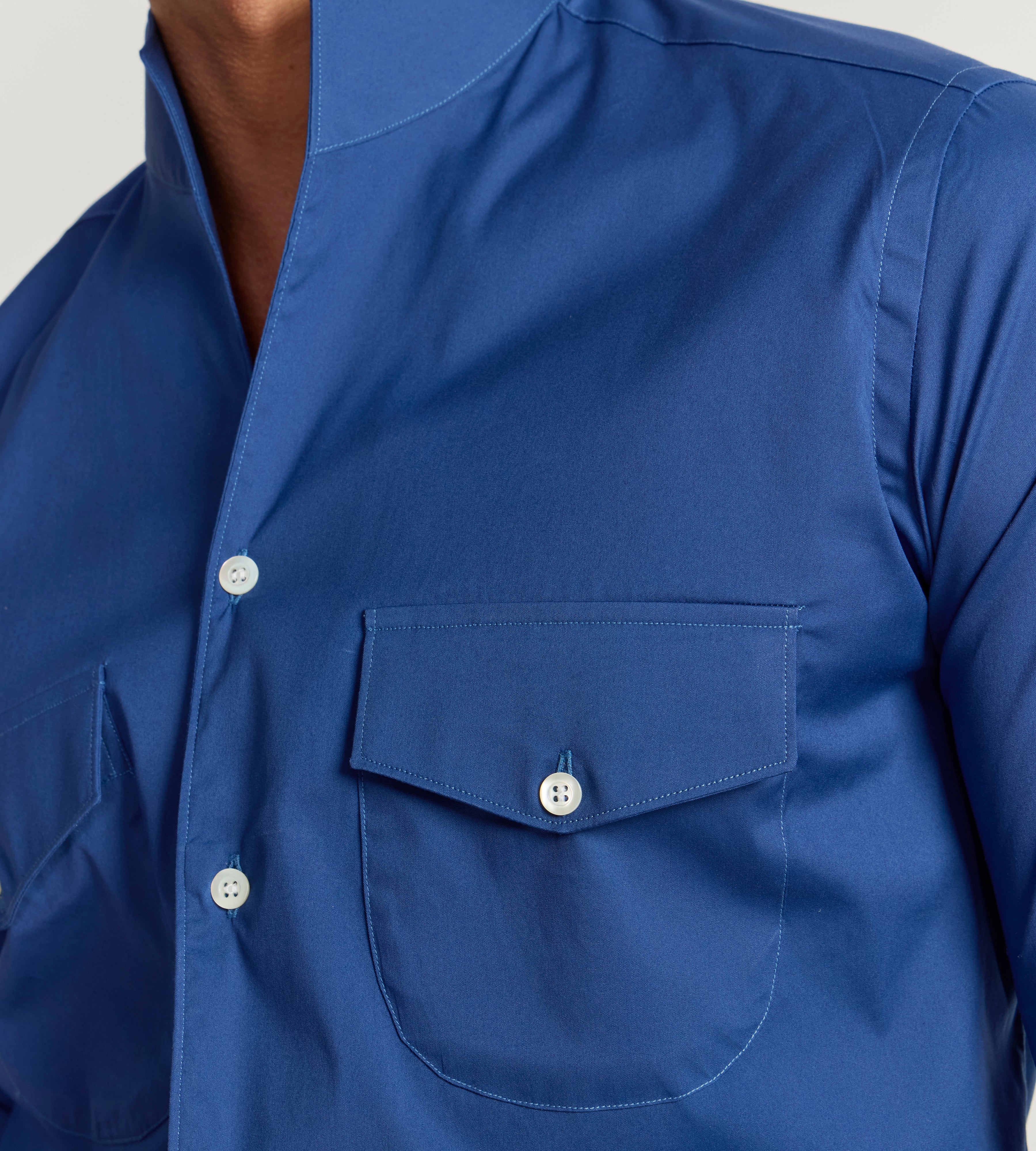 Chemise bleu cobalt à col indien