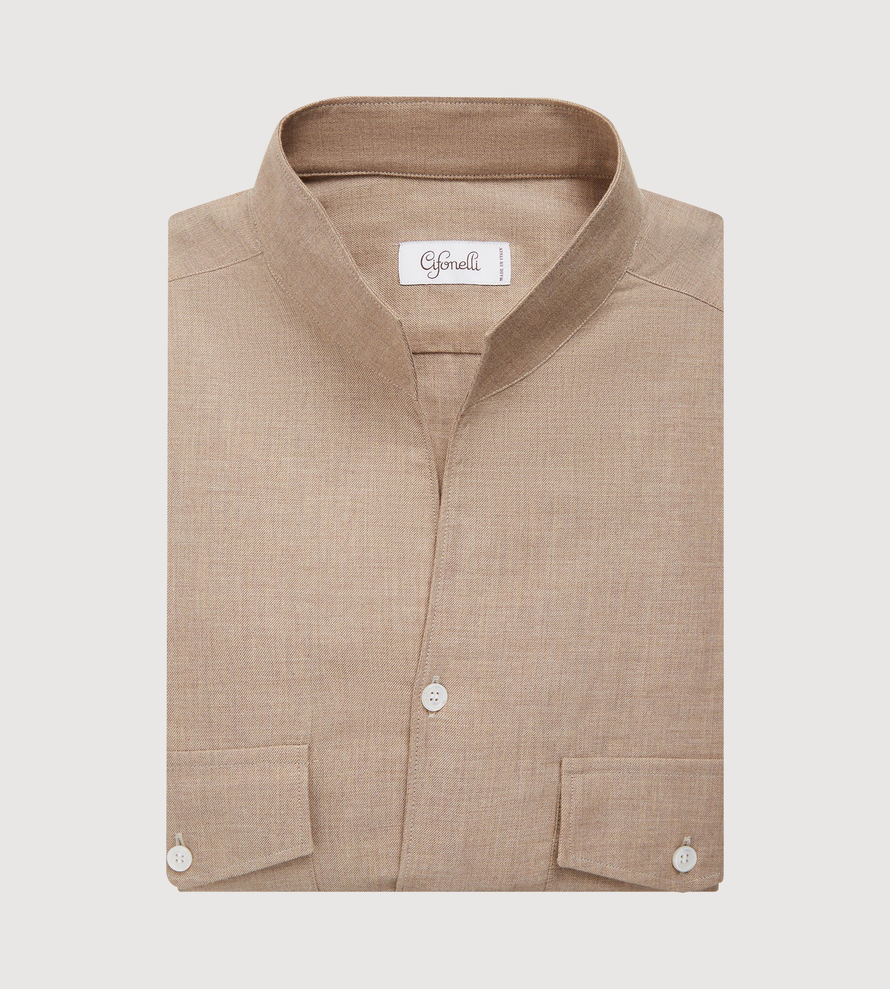 Chemise beige à col indien en coton doux