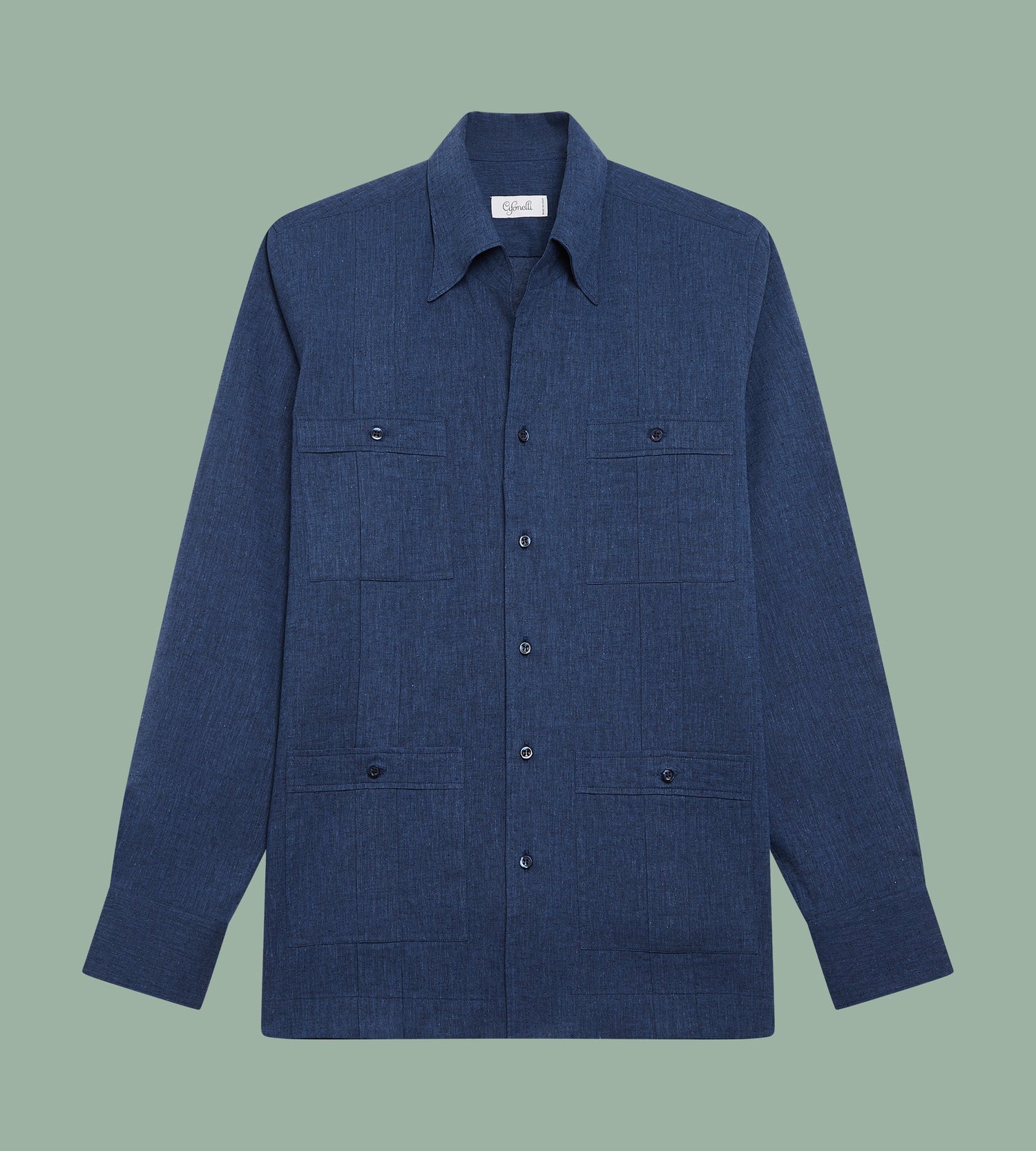 Chemise Guayabera bleu marine en lin