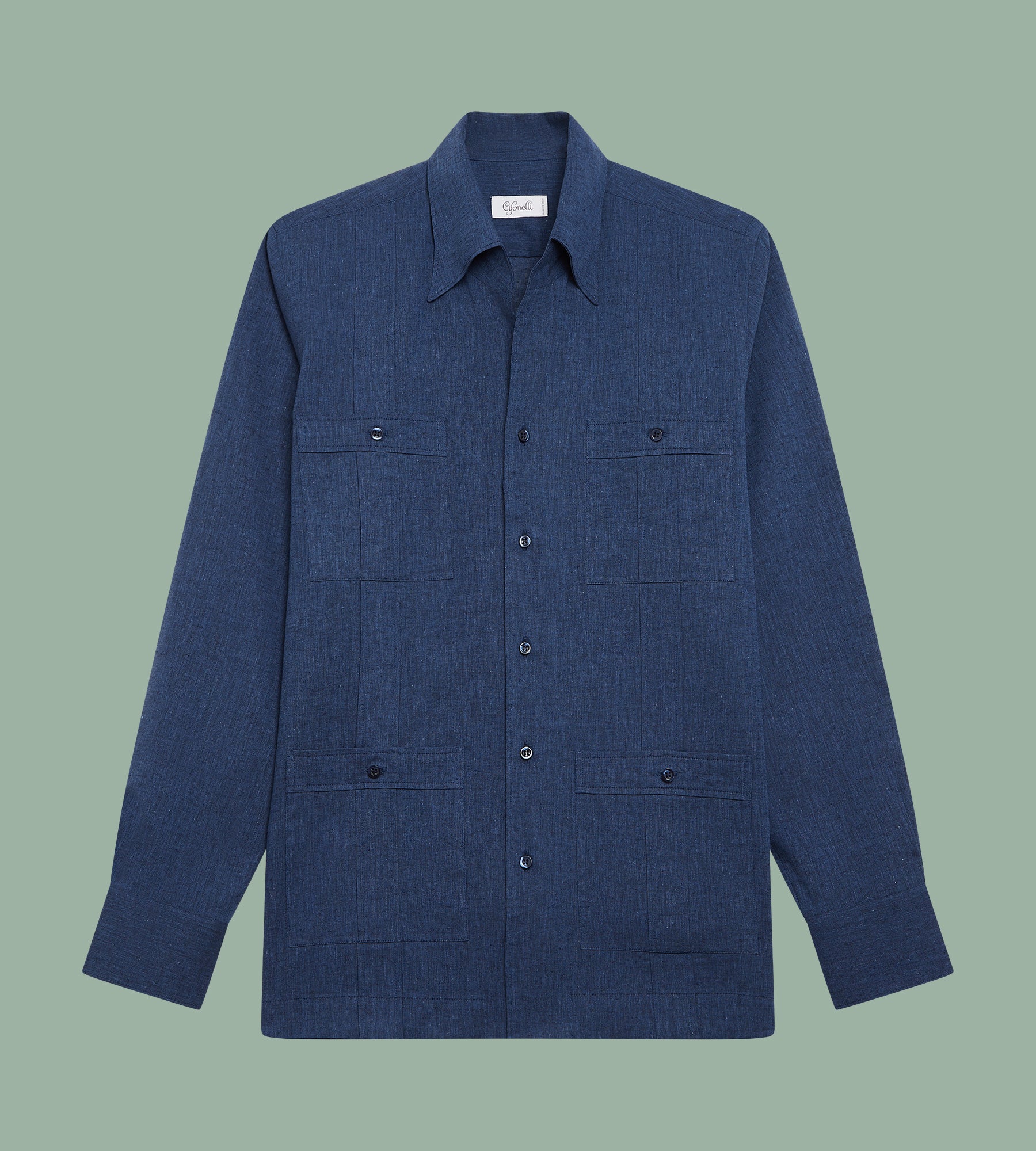 Chemise Guayabera bleu marine en lin