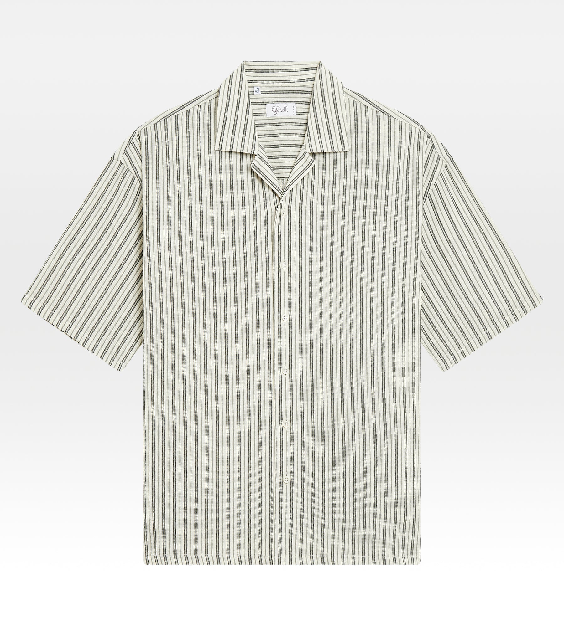 Chemise kaki en laine à manche courte à rayures