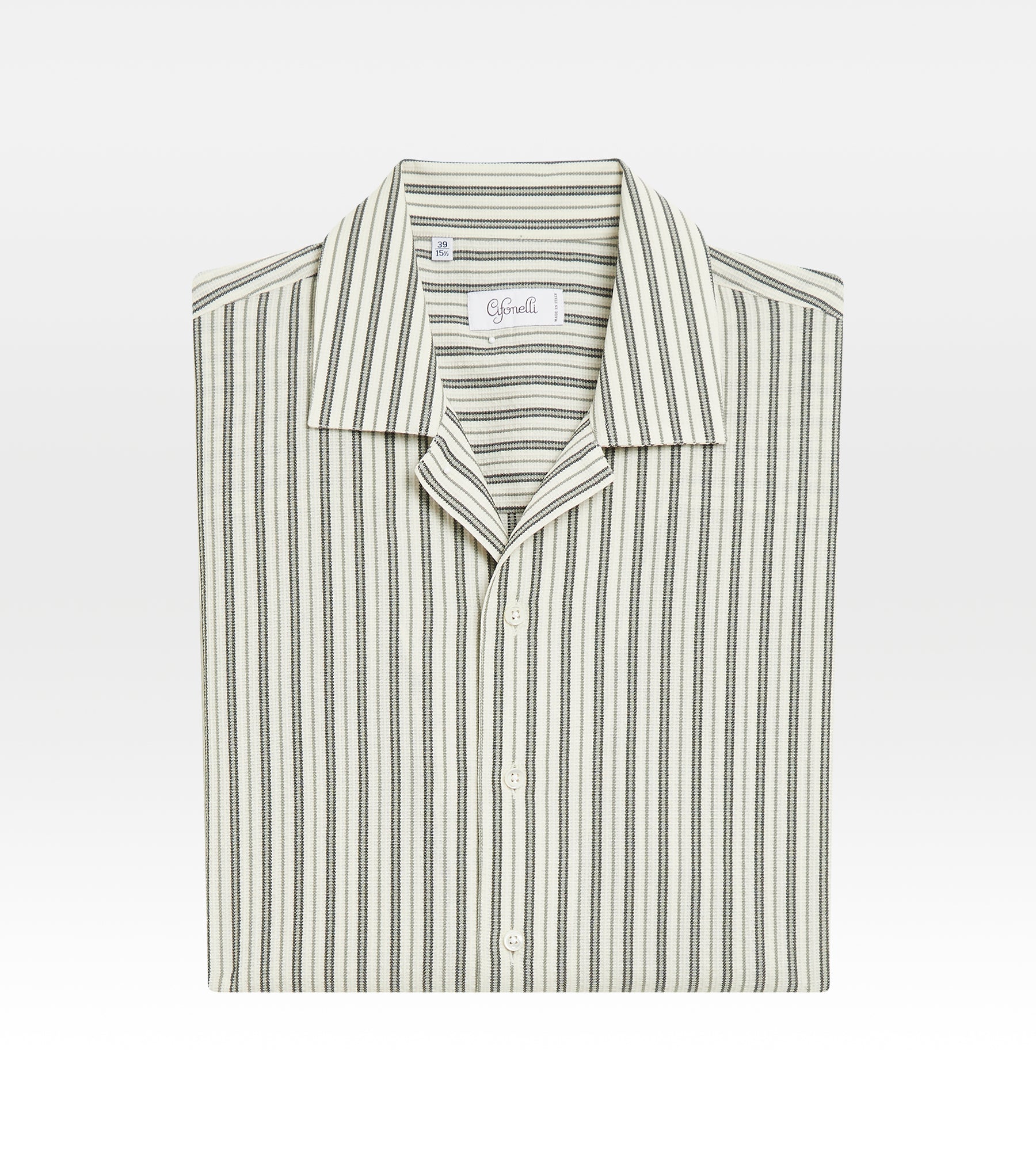 Chemise kaki en laine à manche courte à rayures