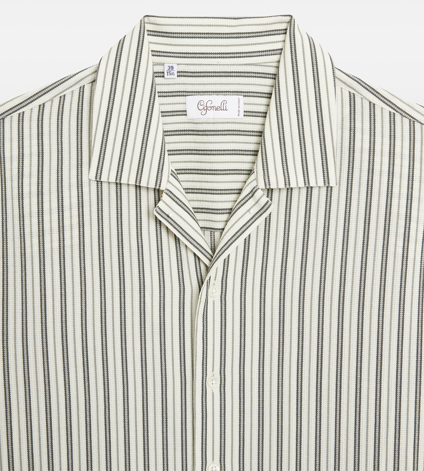 Chemise kaki en laine à manche courte à rayures