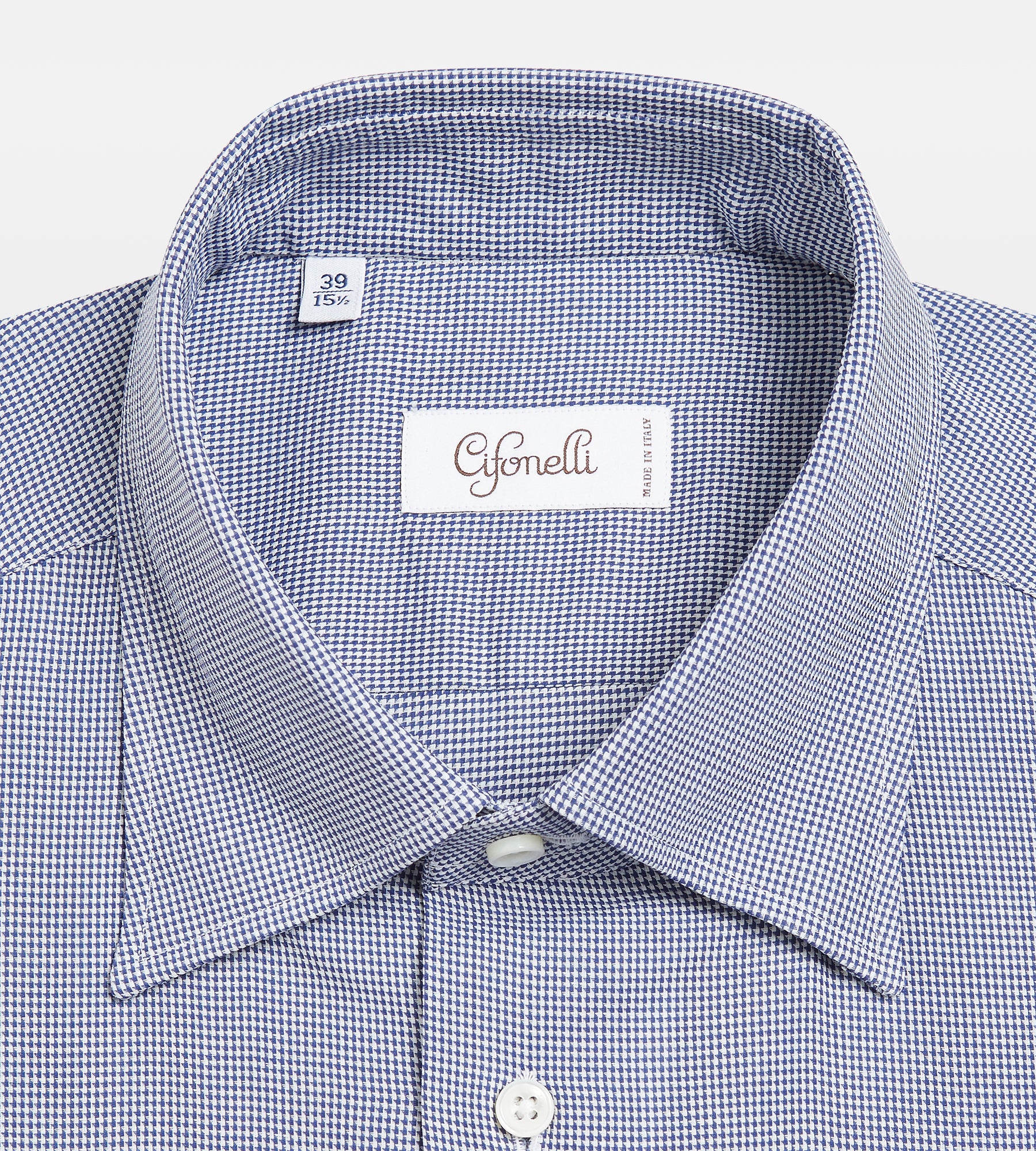 Chemise en coton pied-de-poule bleu & blanc