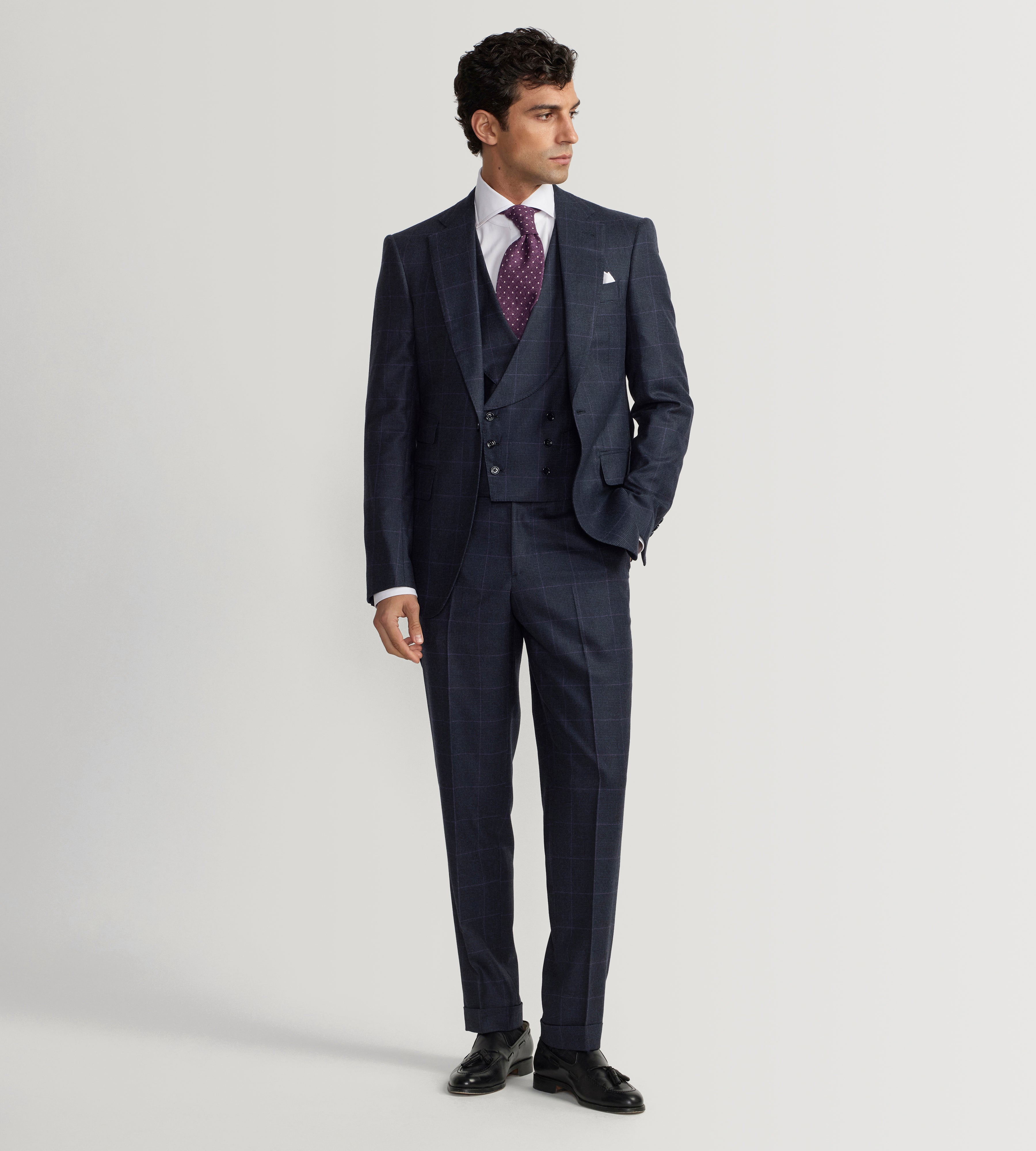 Costume 3 pièces bleu à motif Prince-de-Galles