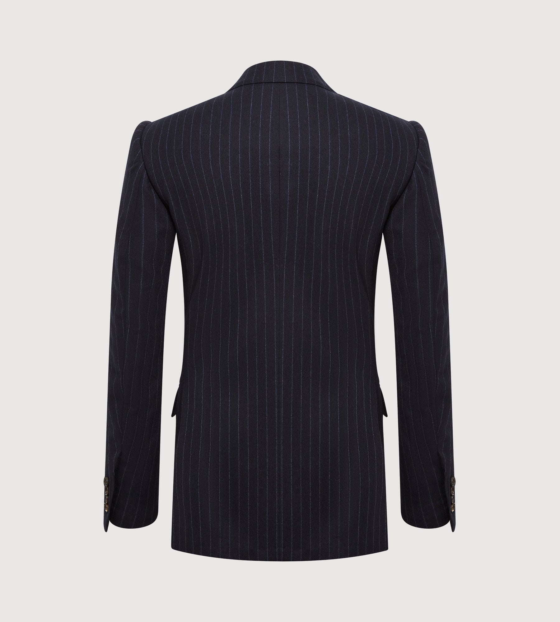 Costume croisé bas 6x1 bleu marine à rayures en flanelle