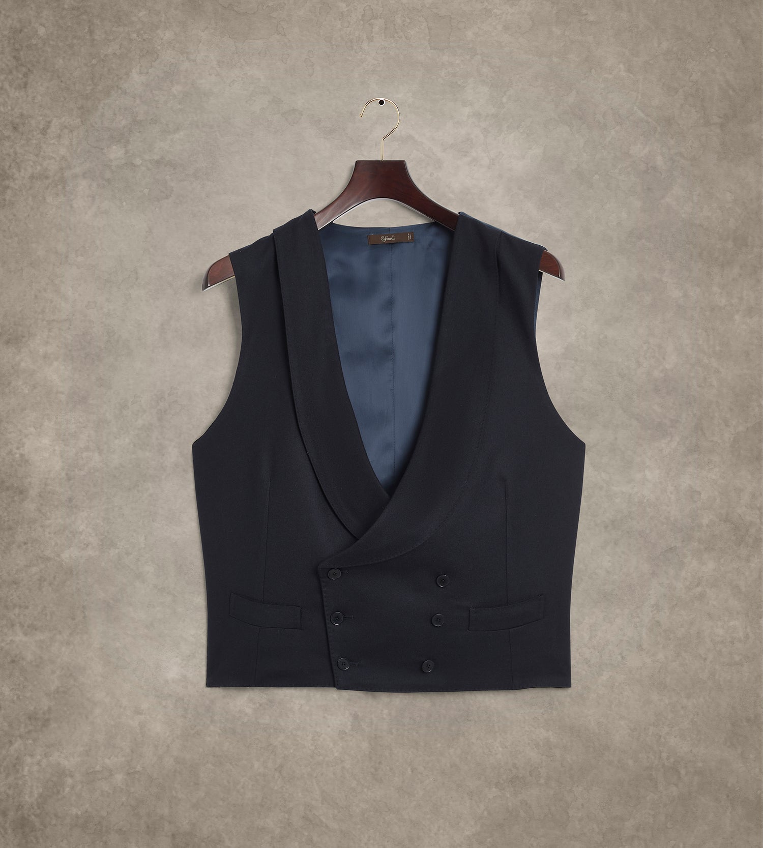 Costume 3 pièces bleu marine en flanelle de laine