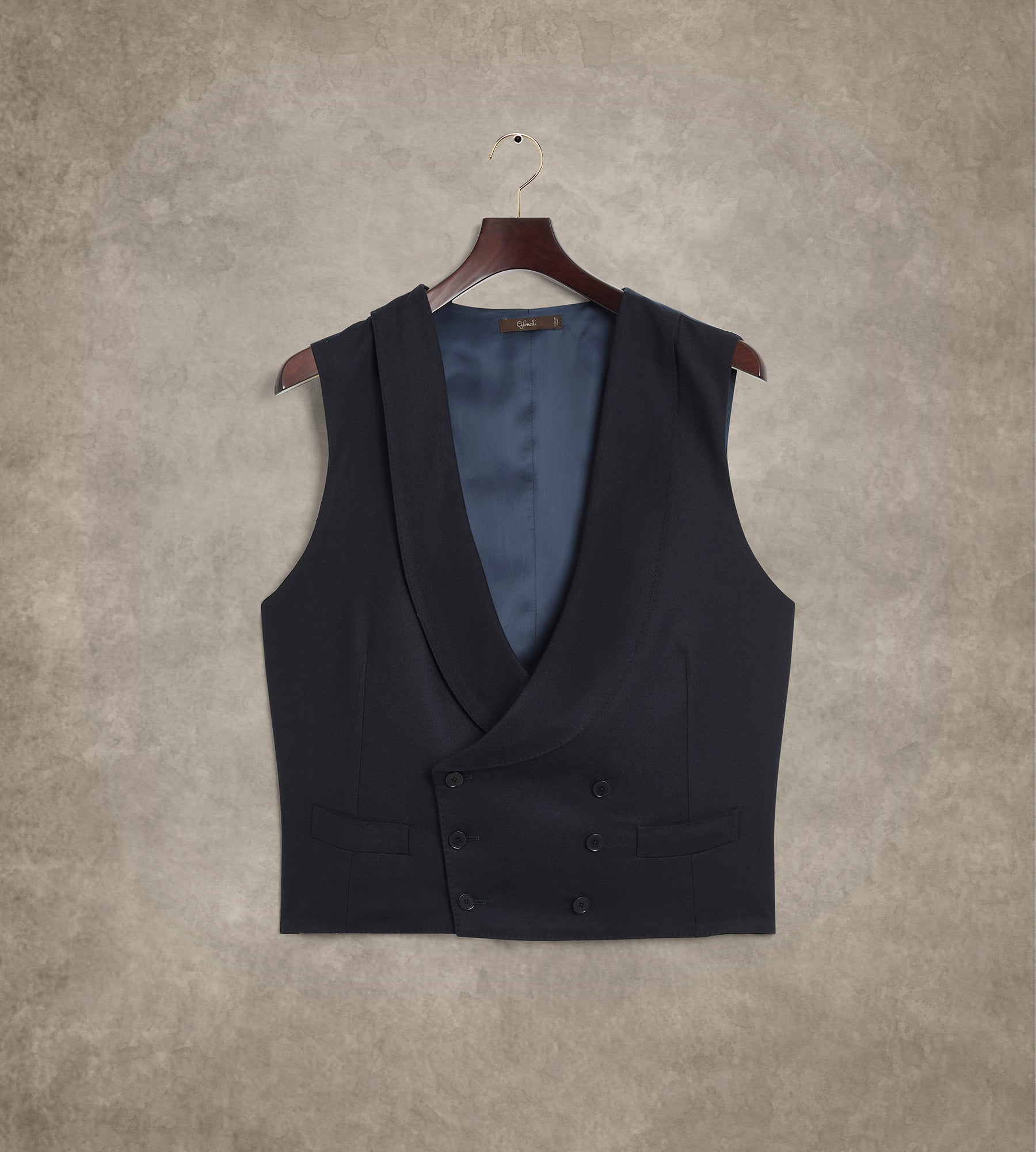 Costume 3 pièces bleu marine en flanelle de laine
